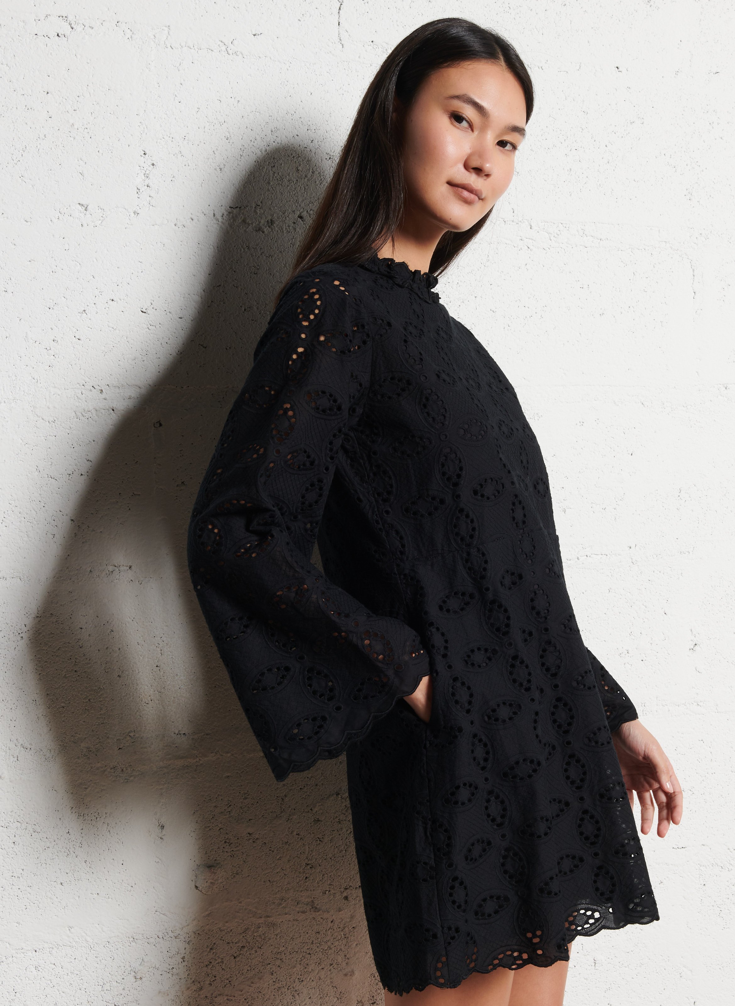 Korte jurk van katoen met ronde hals BELLEPIECE Zwart