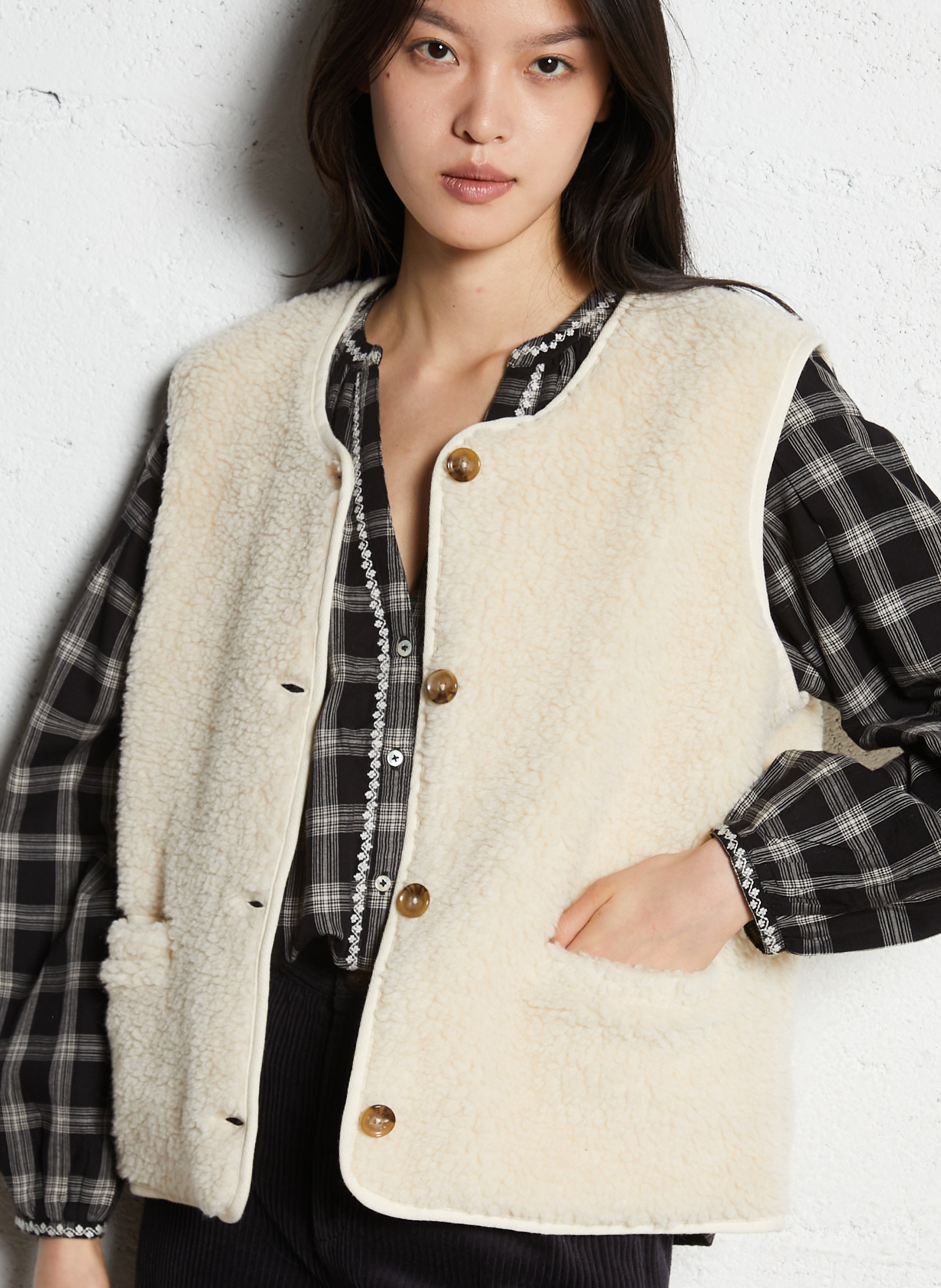 Rundhalsausschnitt-Gilet aus Sherpa EMILE ET IDA Beige