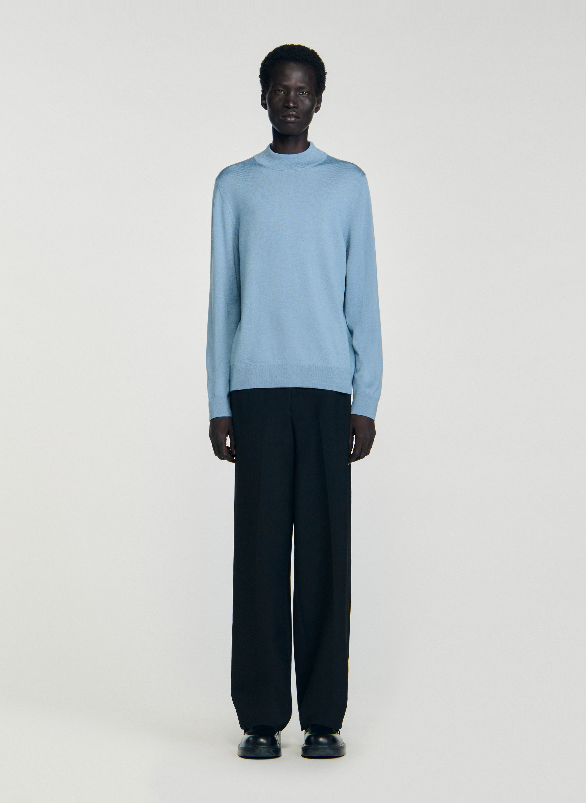 Straight fit long-sleeve solid wool sweater SANDRO Blue