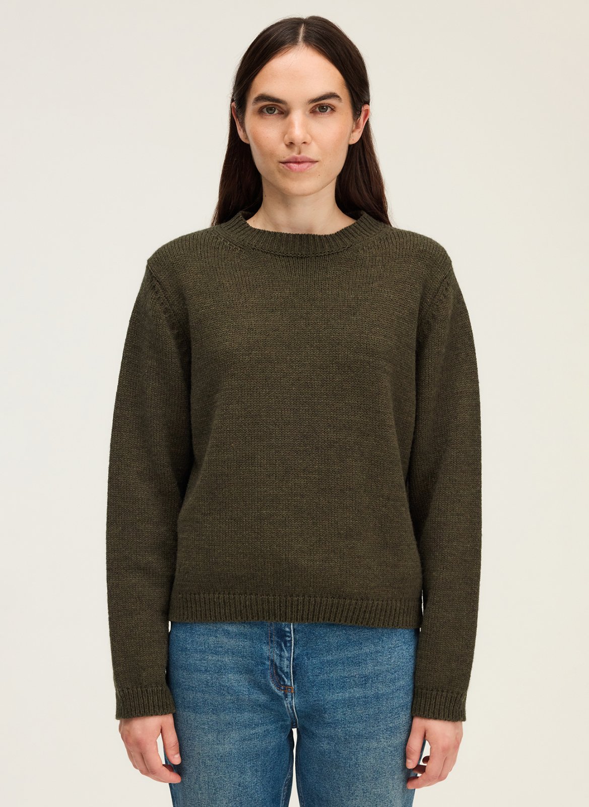 Pull droit col rond en maille PABLO Kaki