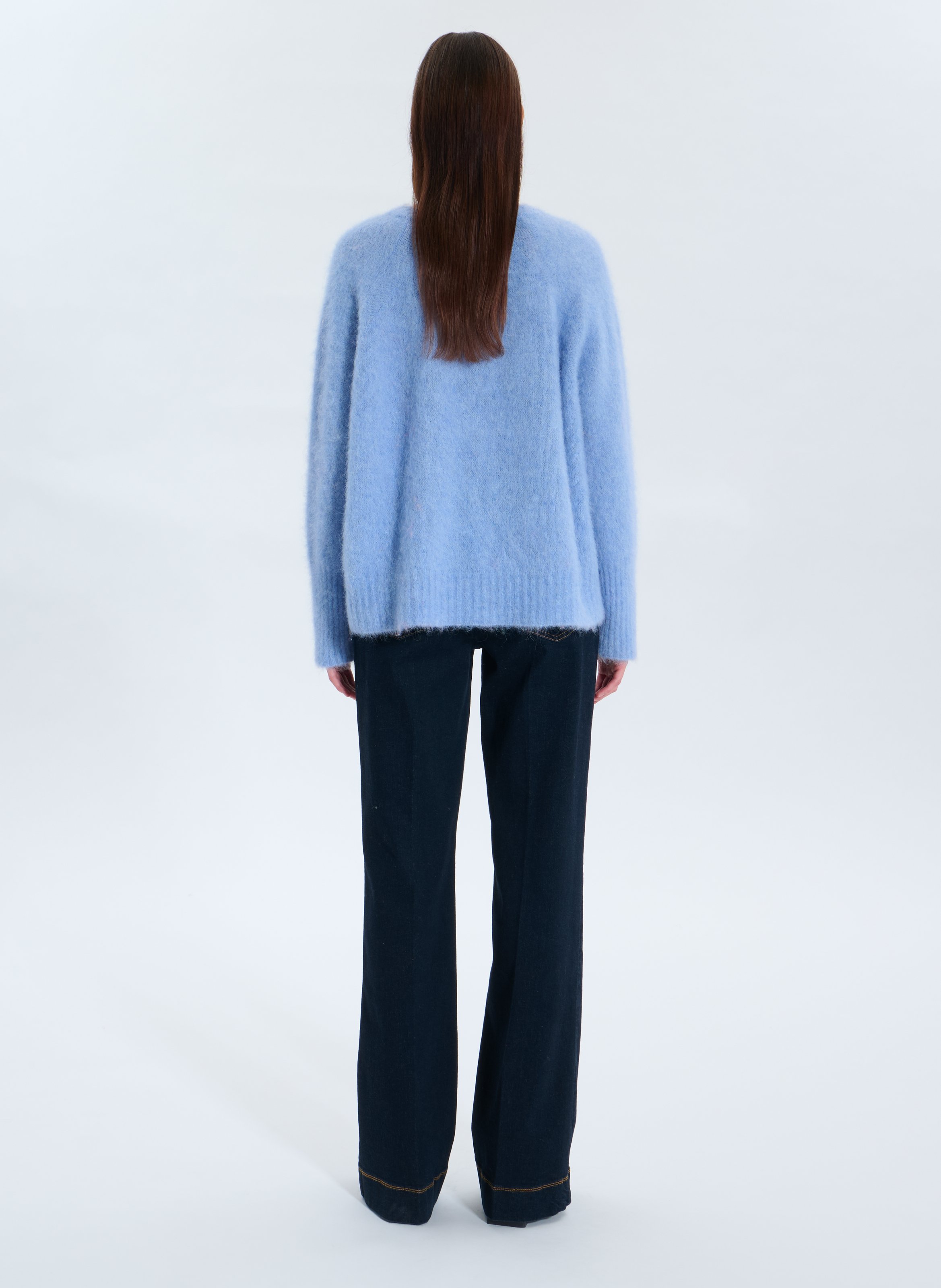 Oversized trui van tricotmix met V-hals ZAPA Blauw