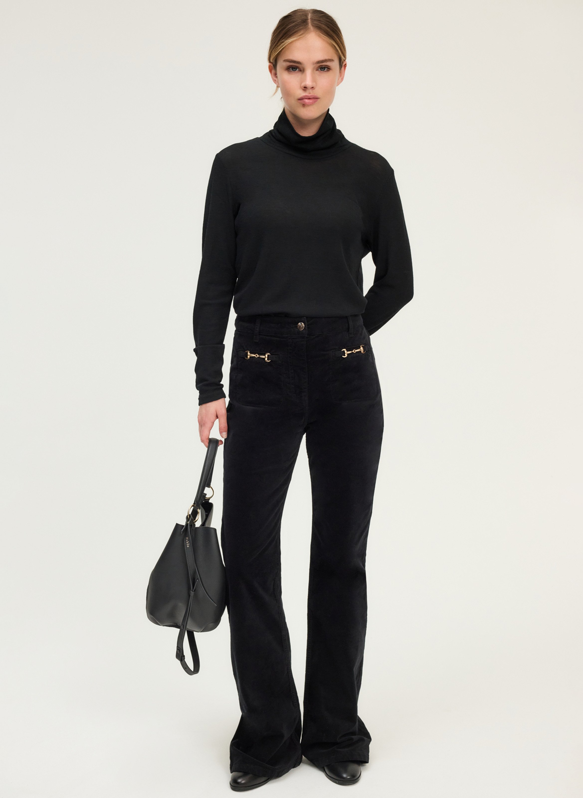 Flared velvet pants PABLO Black