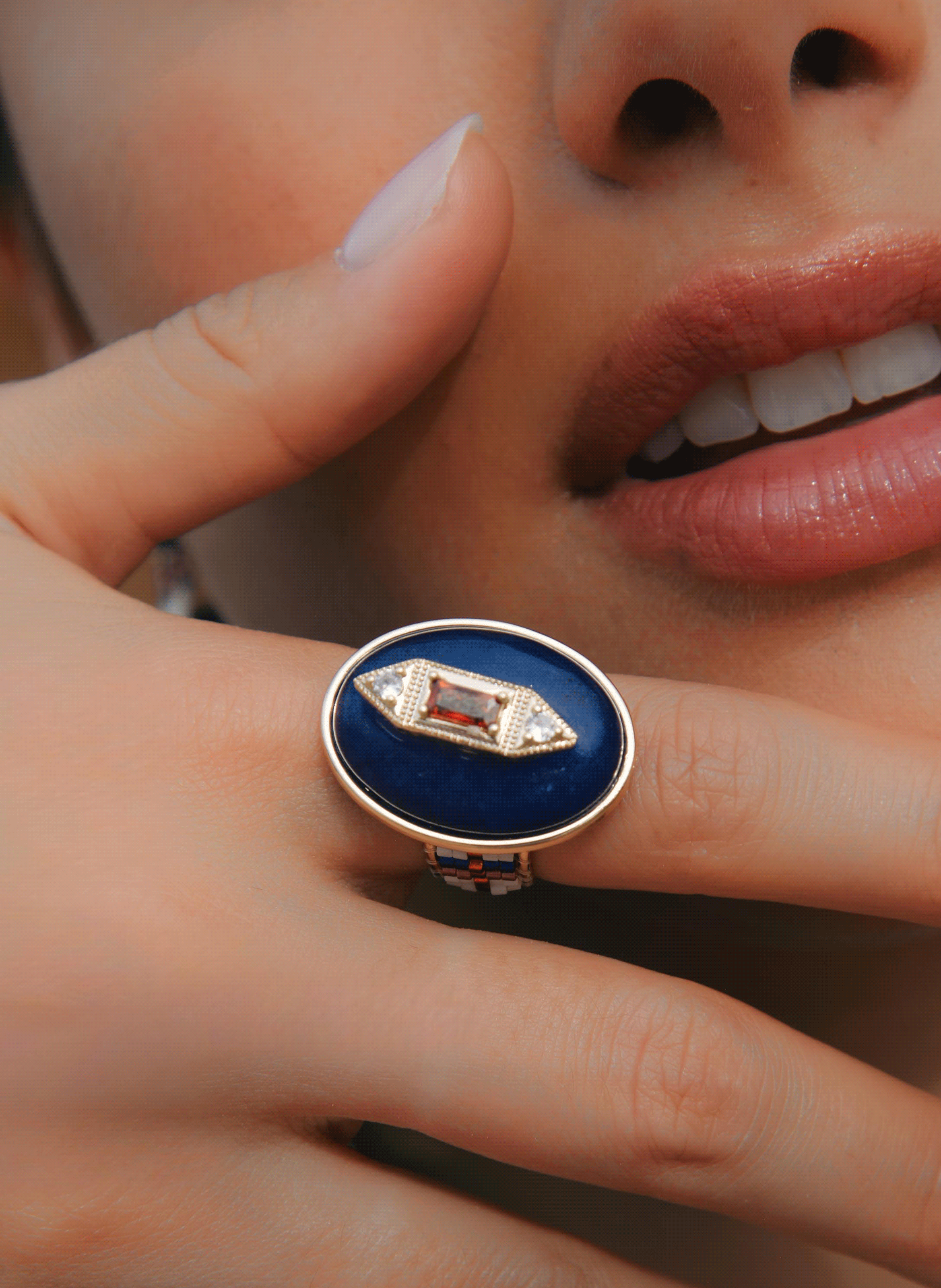 Adjustable ring with enamel cabochon HIPANEMA Blue