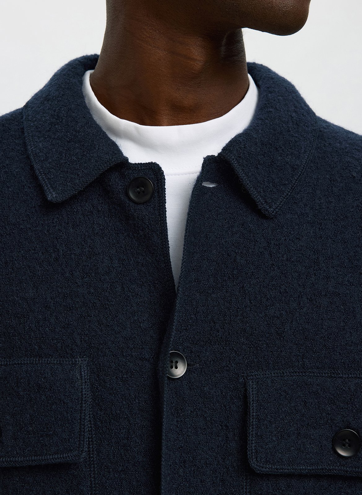 Surchemise droite unie en laine SELECTED Bleu