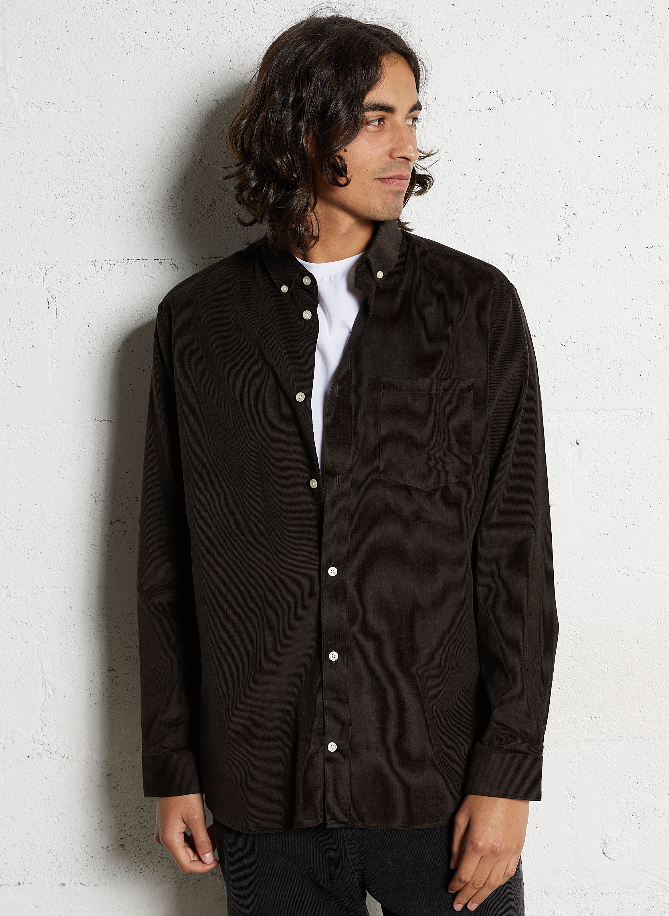 Straight ribbed cotton shirt AU PRINTEMPS PARIS Brown