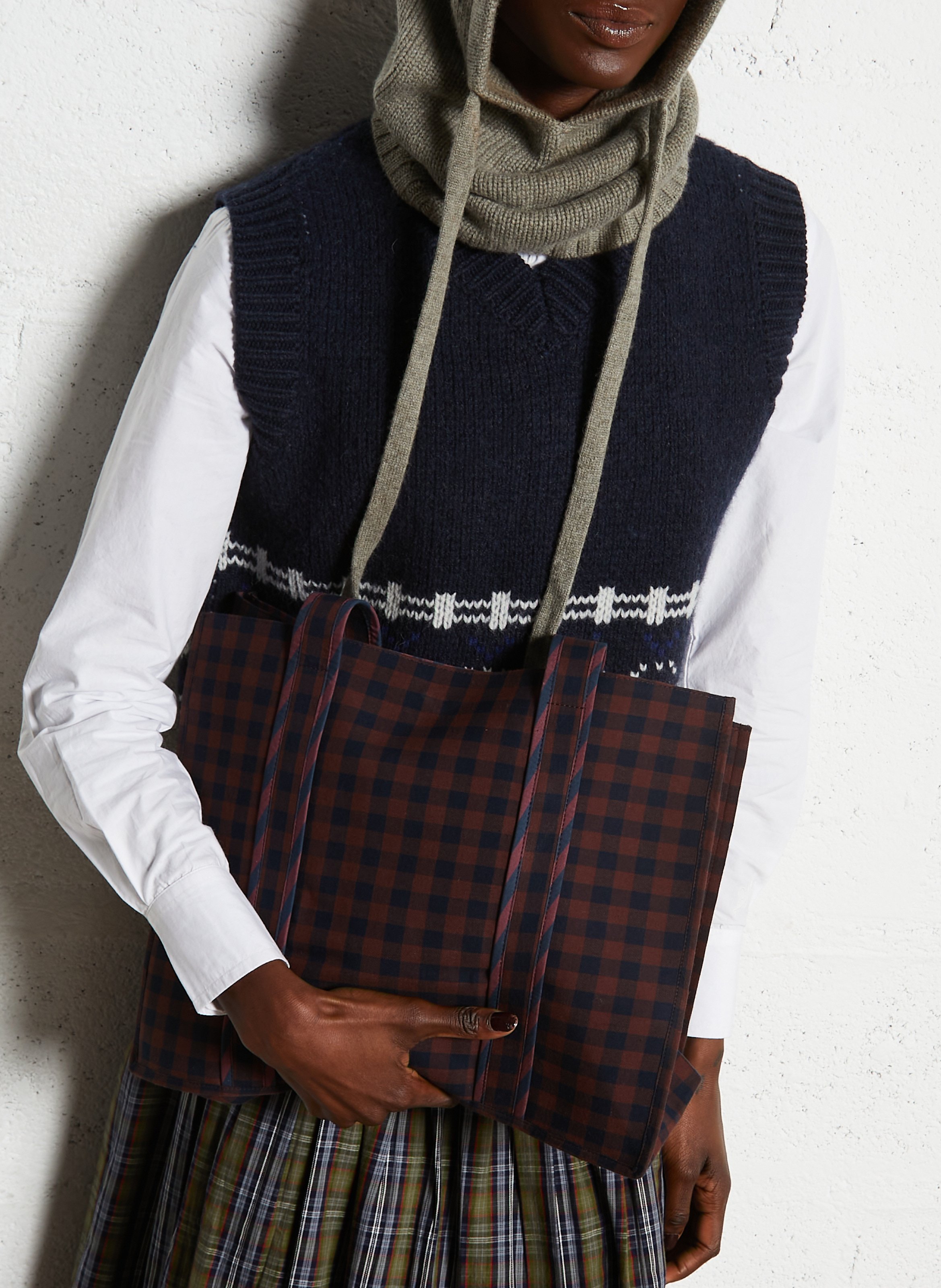 Checked cotton tote bag PETITE MENDIGOTE Brown