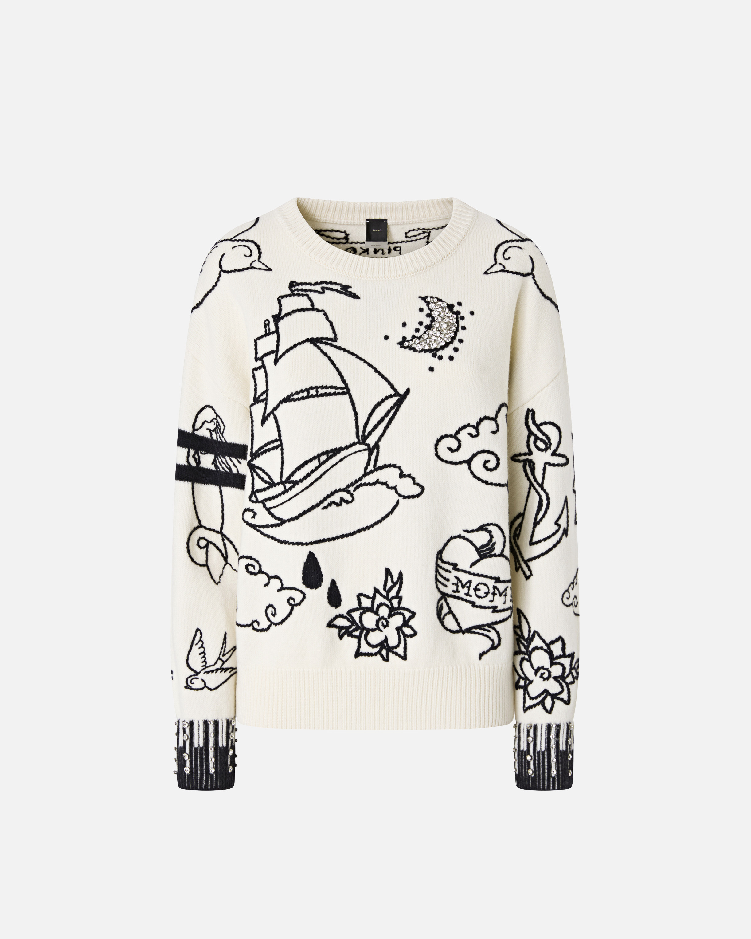 Crewneck sweater with patterns PINKO White