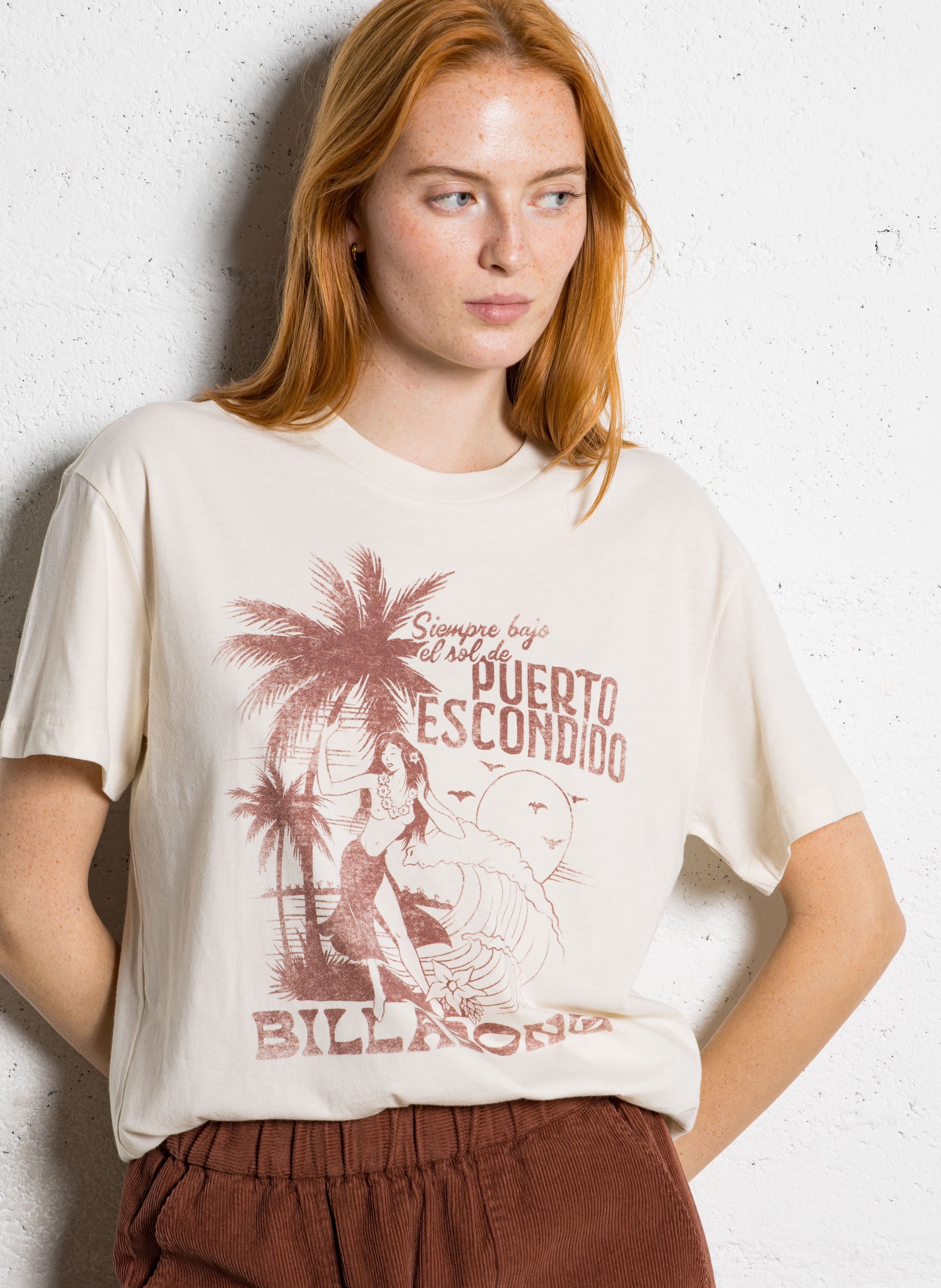 Tee-shirt col rond en coton BILLABONG Beige