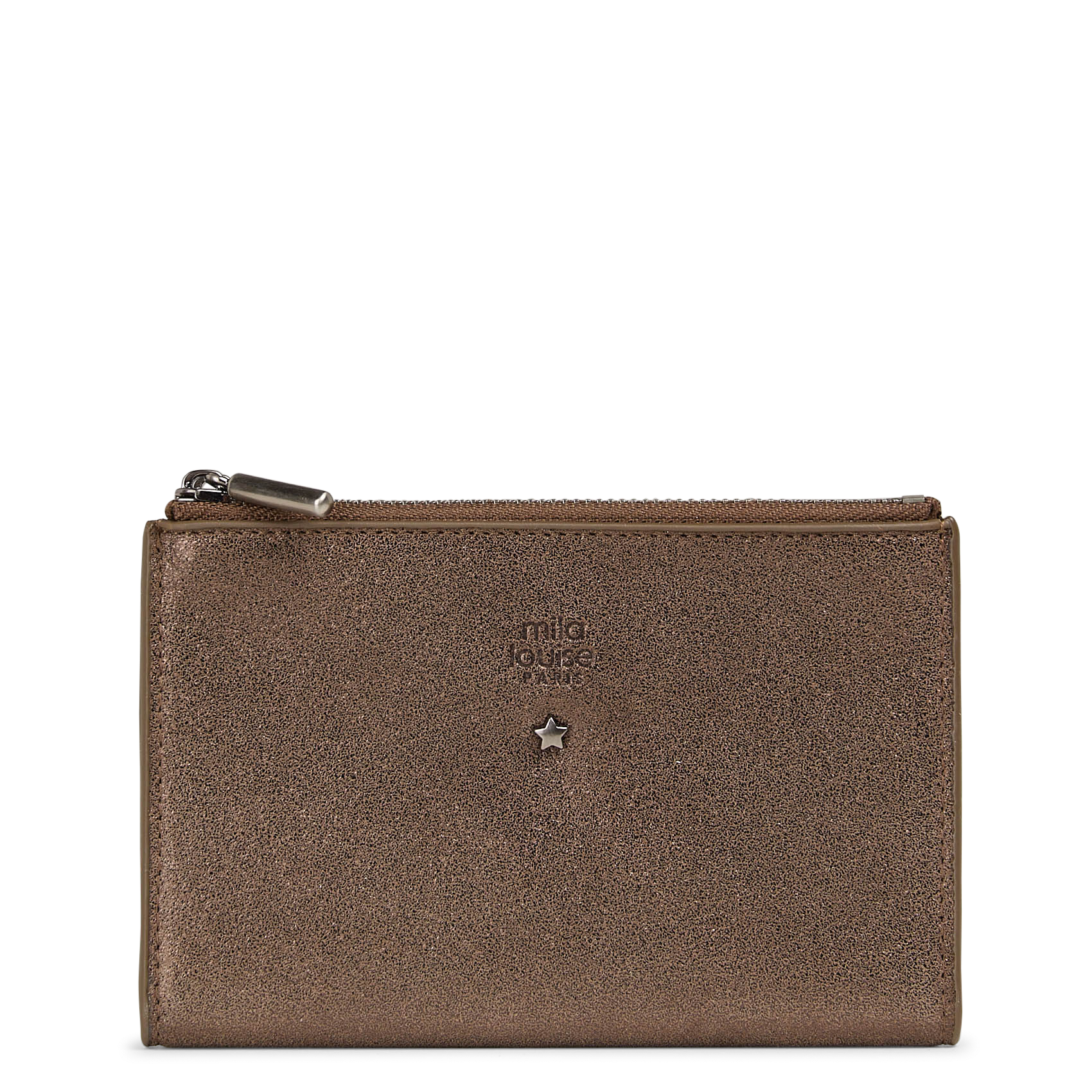 Leren portefeuille met pailletten MILA LOUISE Kaki