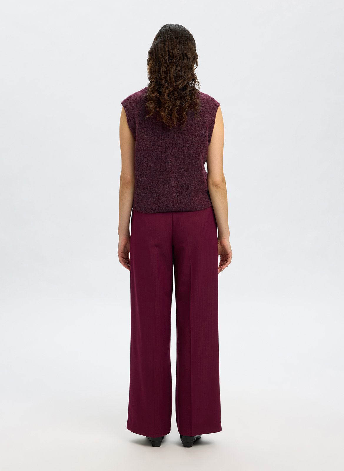 Cardigan droit col rond en laine mélangée SELECTED Prune