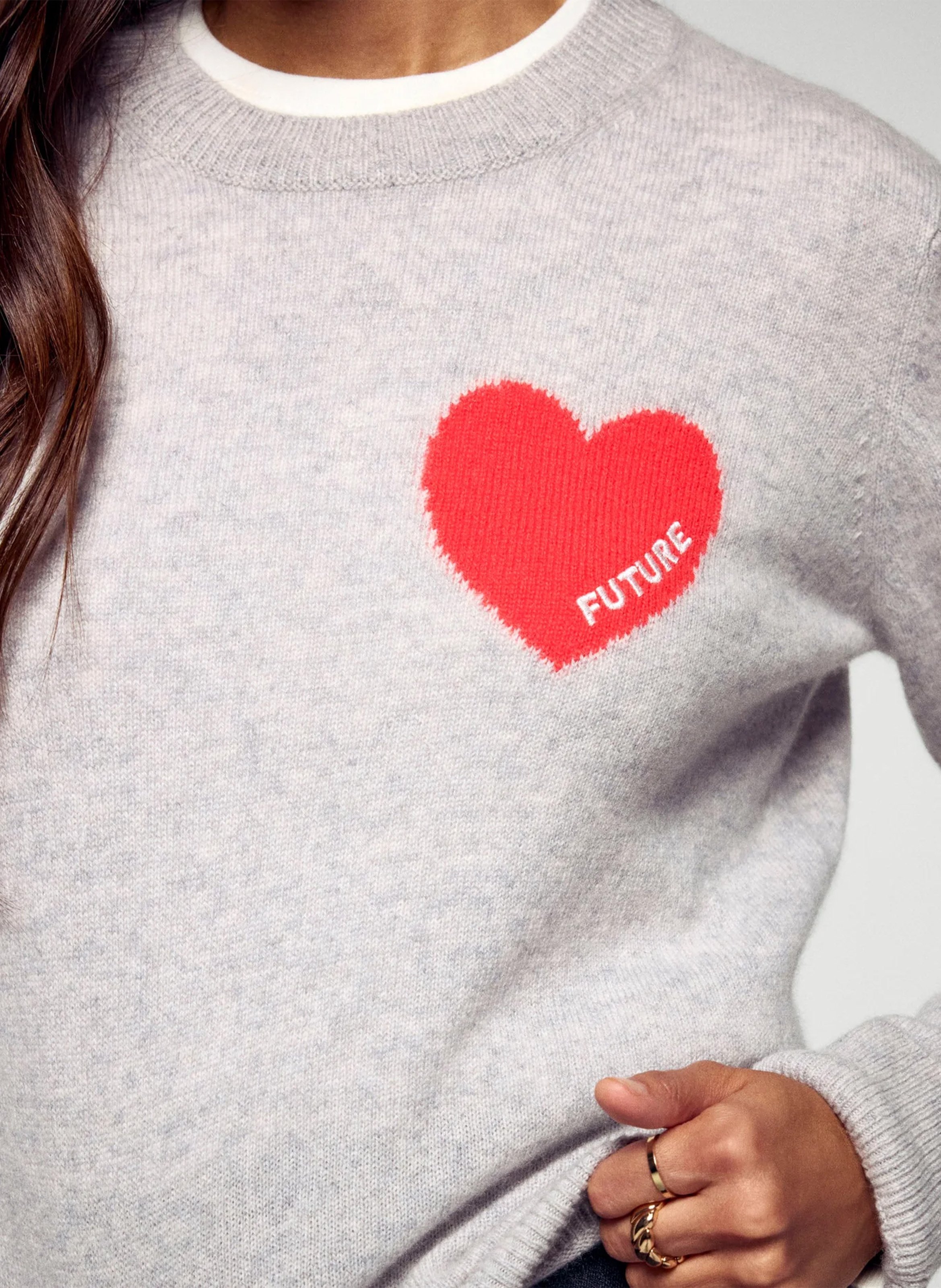 Straight cotton sweater with round neck FROM FUTURE Grey