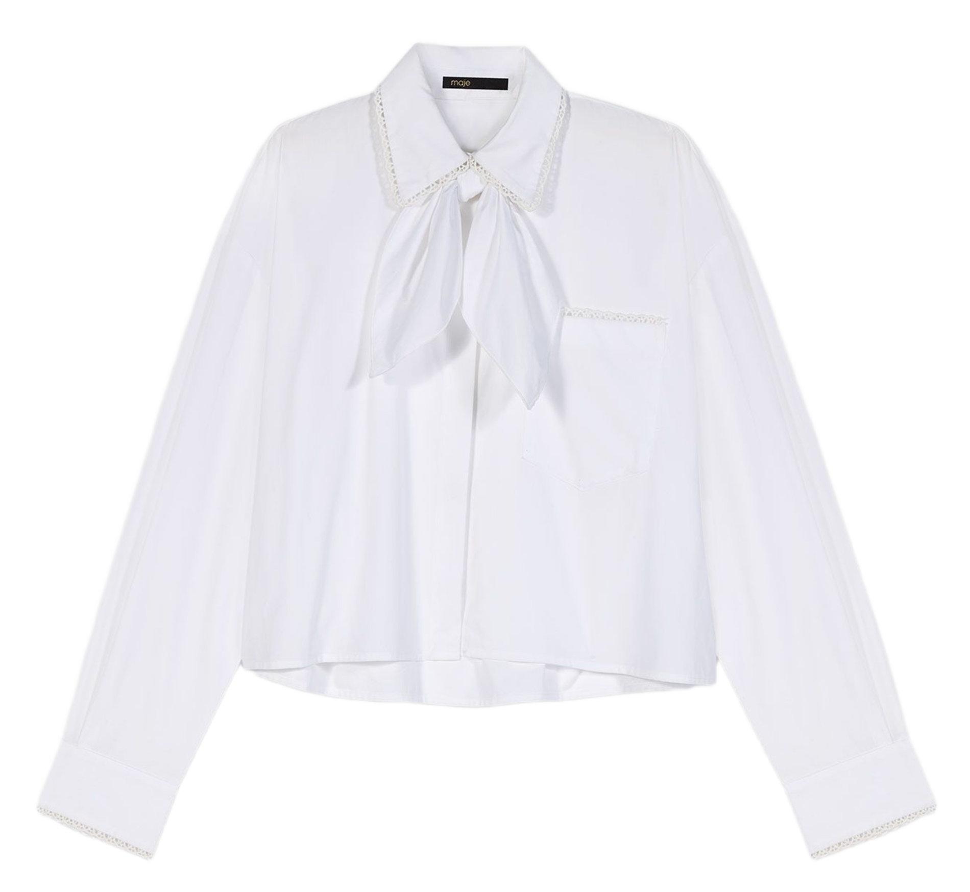 Chemise oversize col lavallière en coton MAJE Blanc