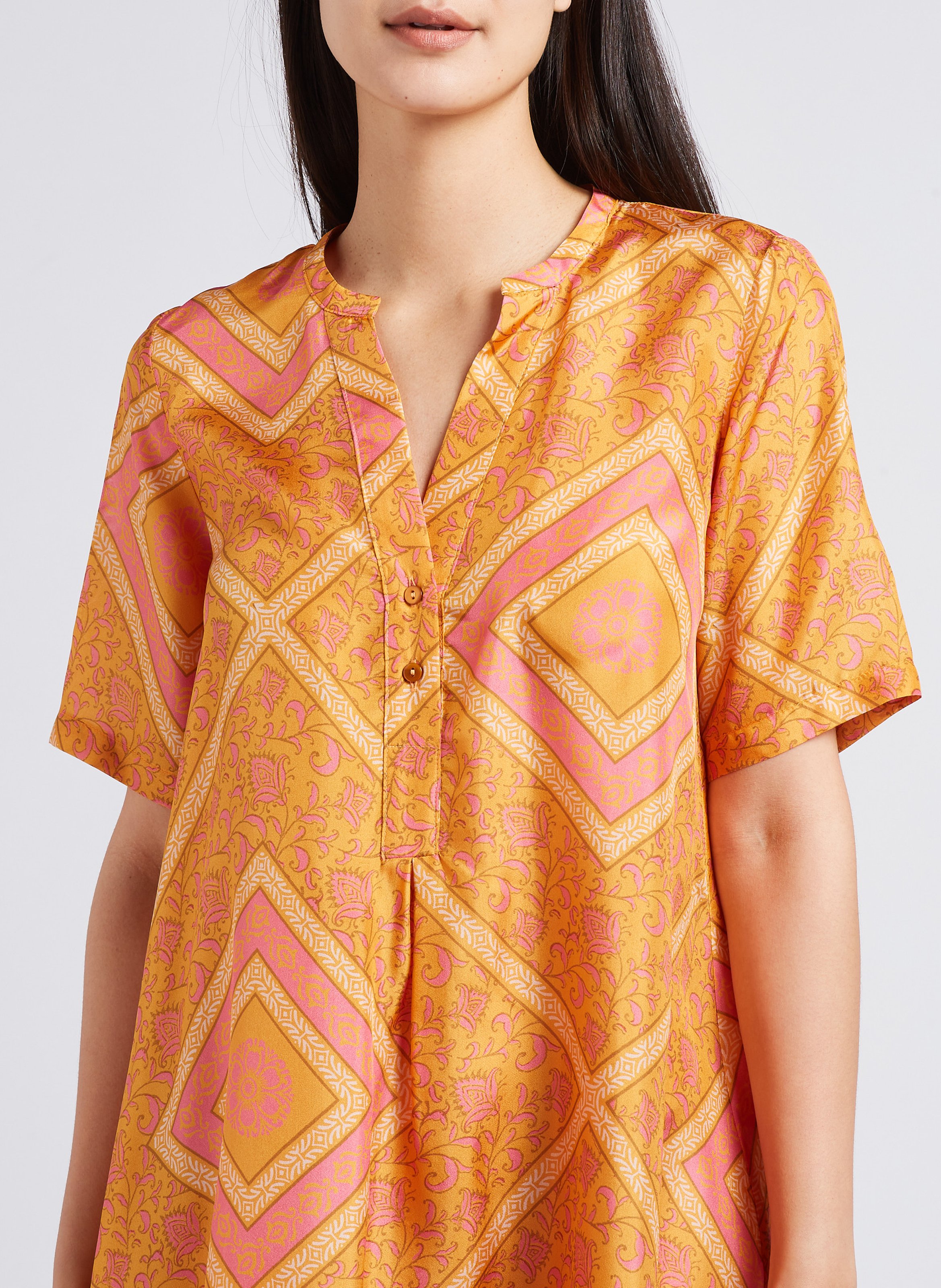 V-neck printed silk midi dress MOMONI Orange
