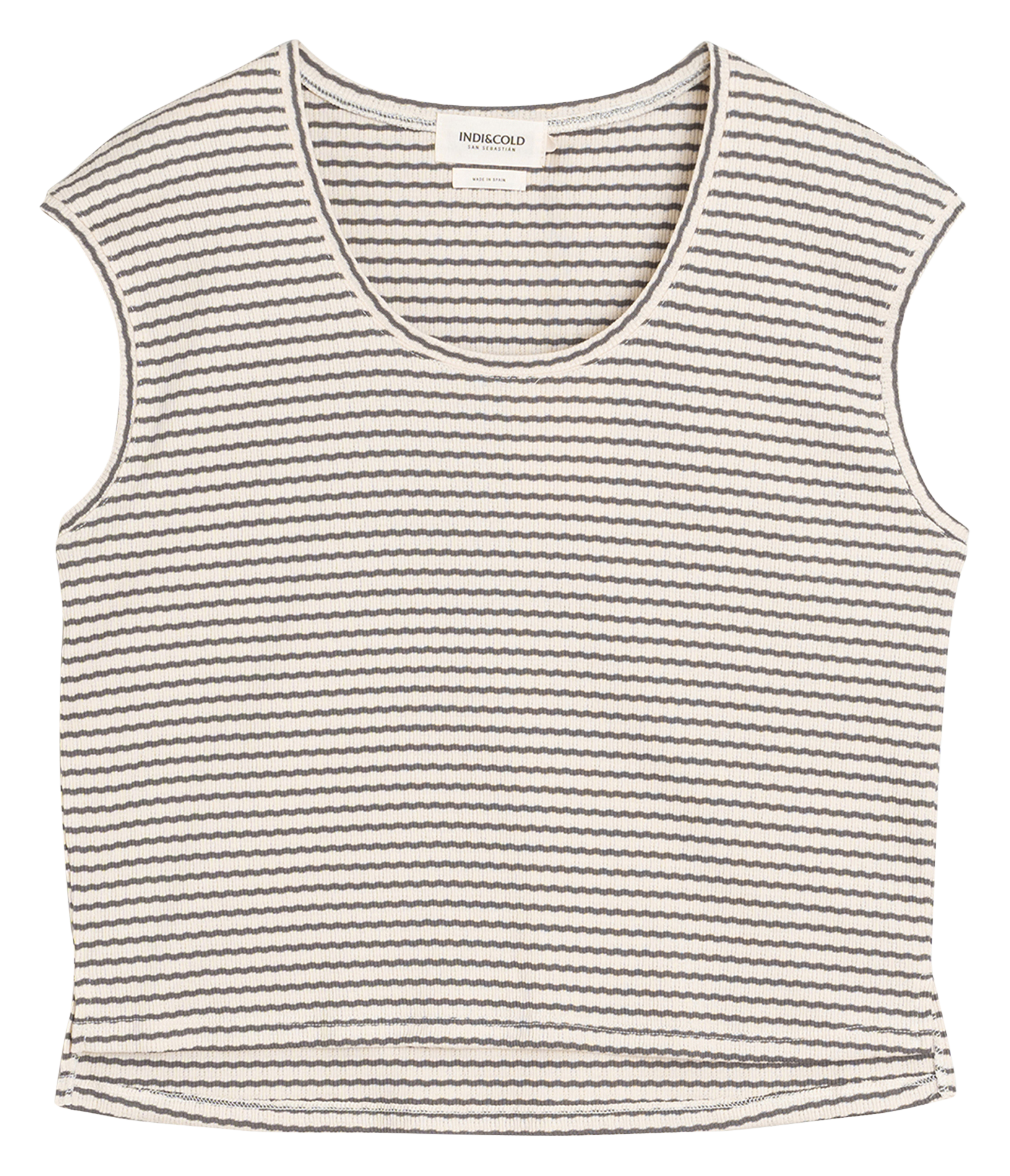 Boxy mouwloos gestreept T-shirt van biologisch katoen INDI & COLD Grijs