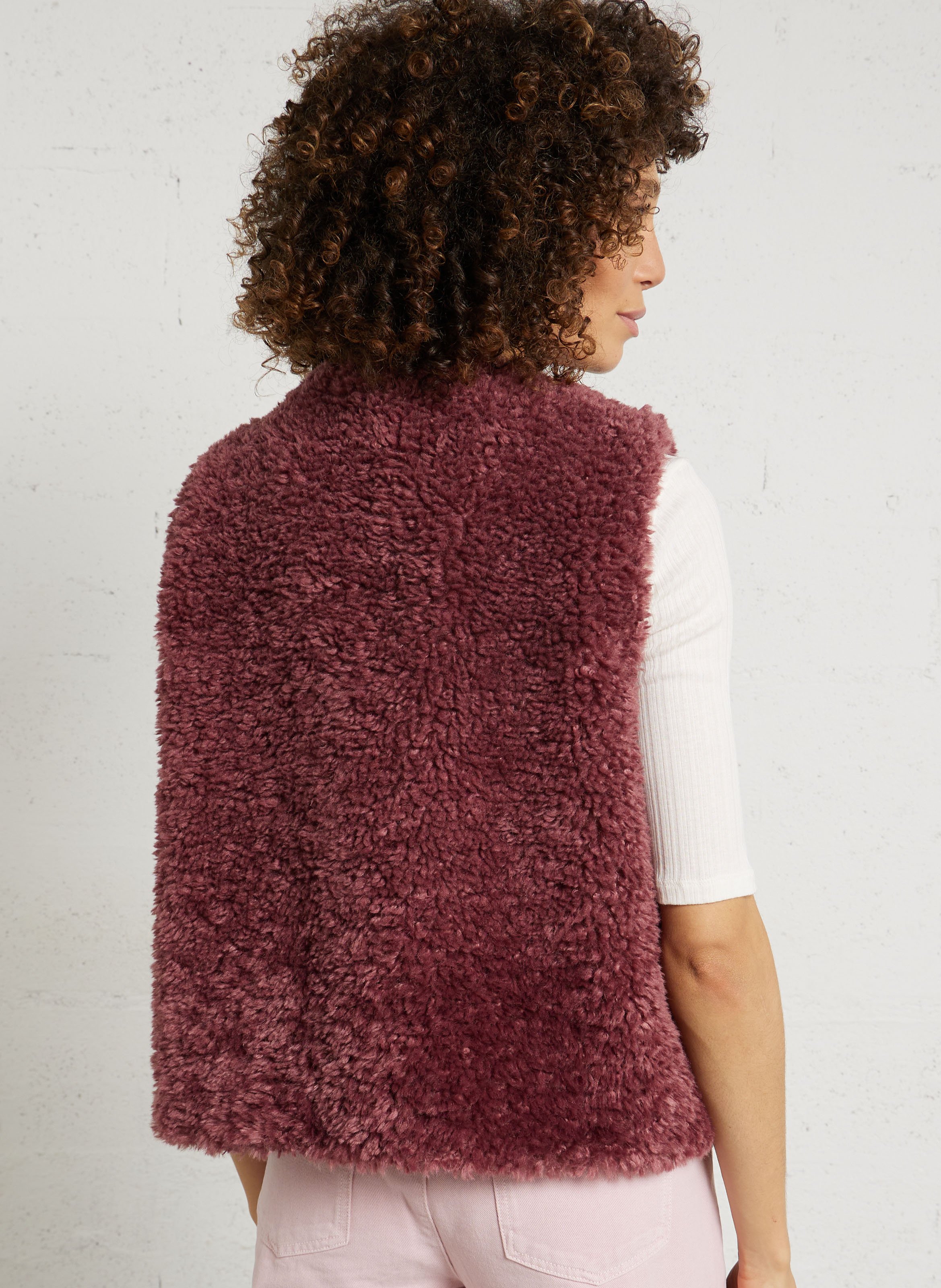 Veste droite col rond en fourrure synthétique MAISON 123 Rose