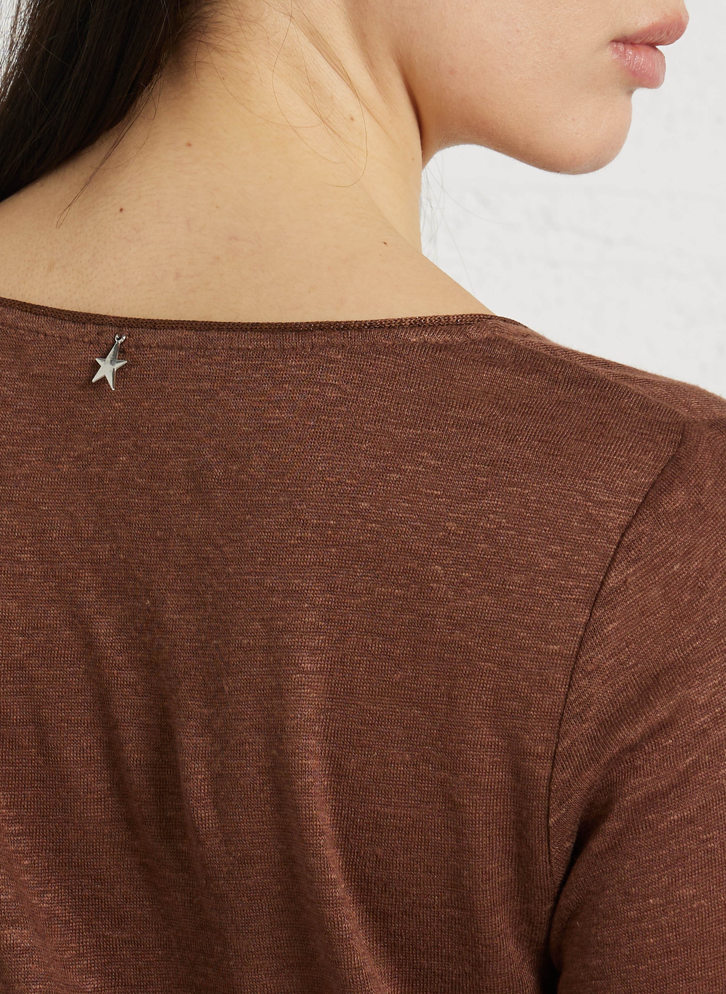 Meliertes T-Shirt mit V-Ausschnitt aus Leinen SUD EXPRESS Braun