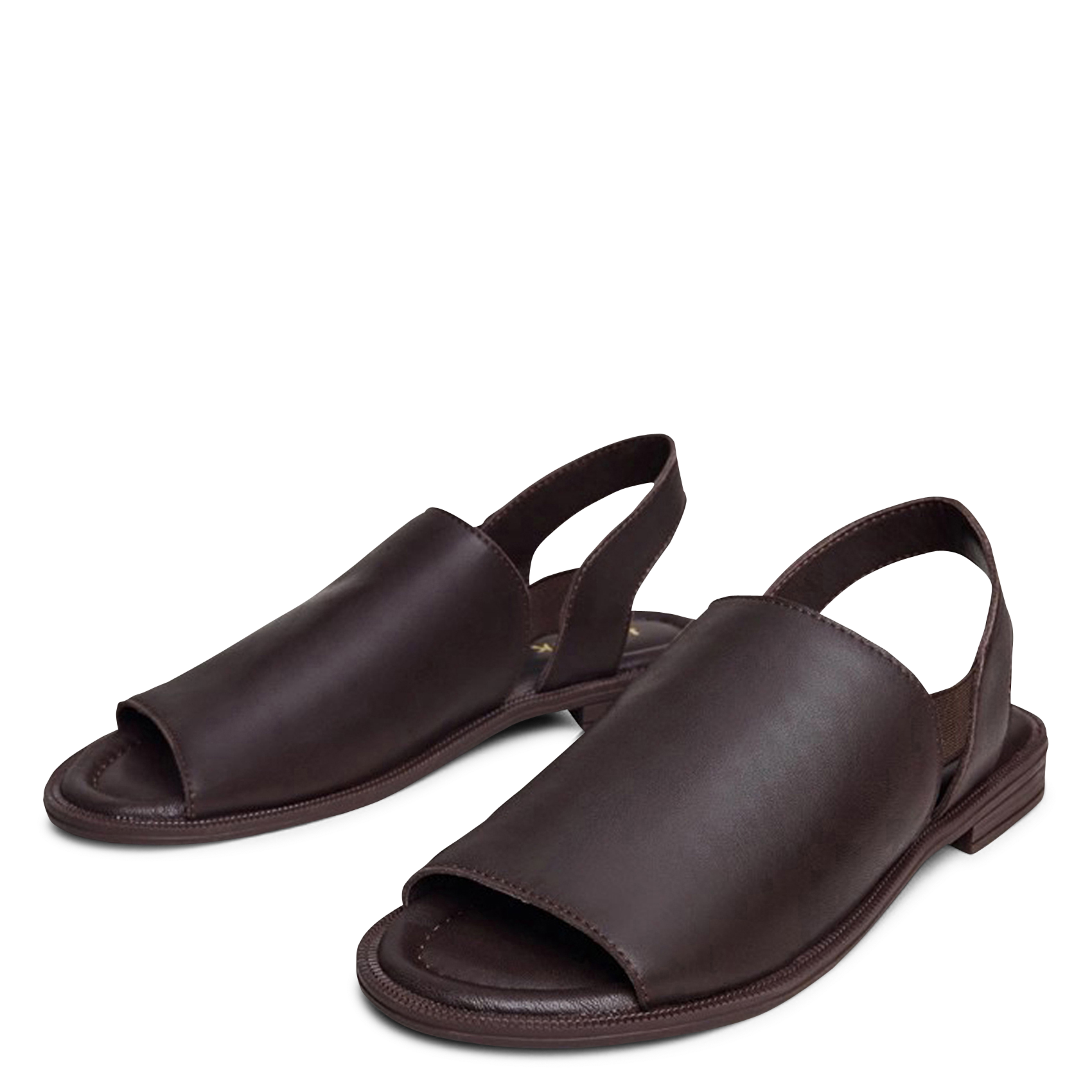 Sandales plates unies en cuir JONAK Marron
