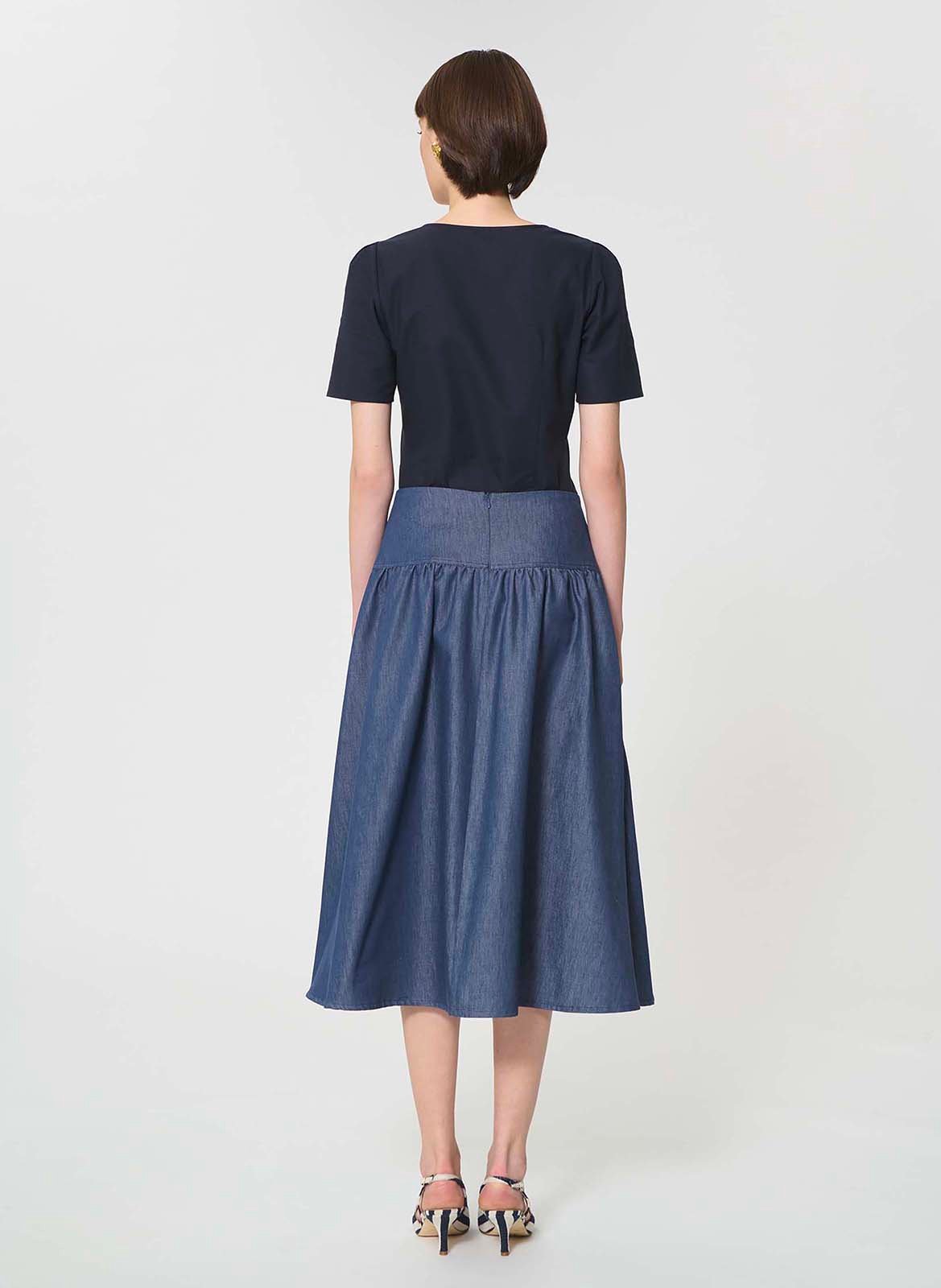 Jupe midi évasée en denim léger TARA JARMON Bleu