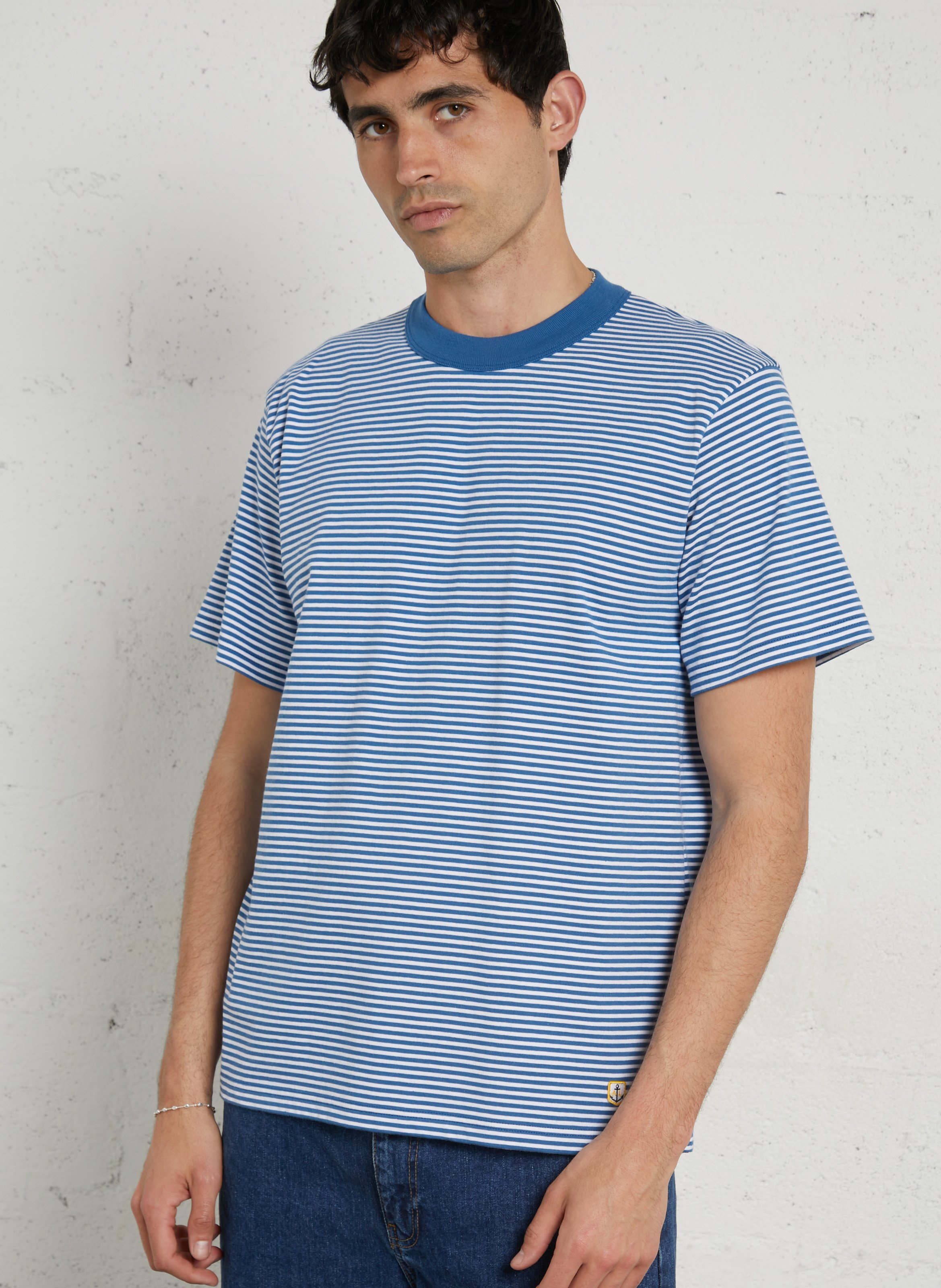 Gerade geschnittenes Rundhals-T-Shirt aus Baumwolle mit Streifen ARMOR LUX Blau