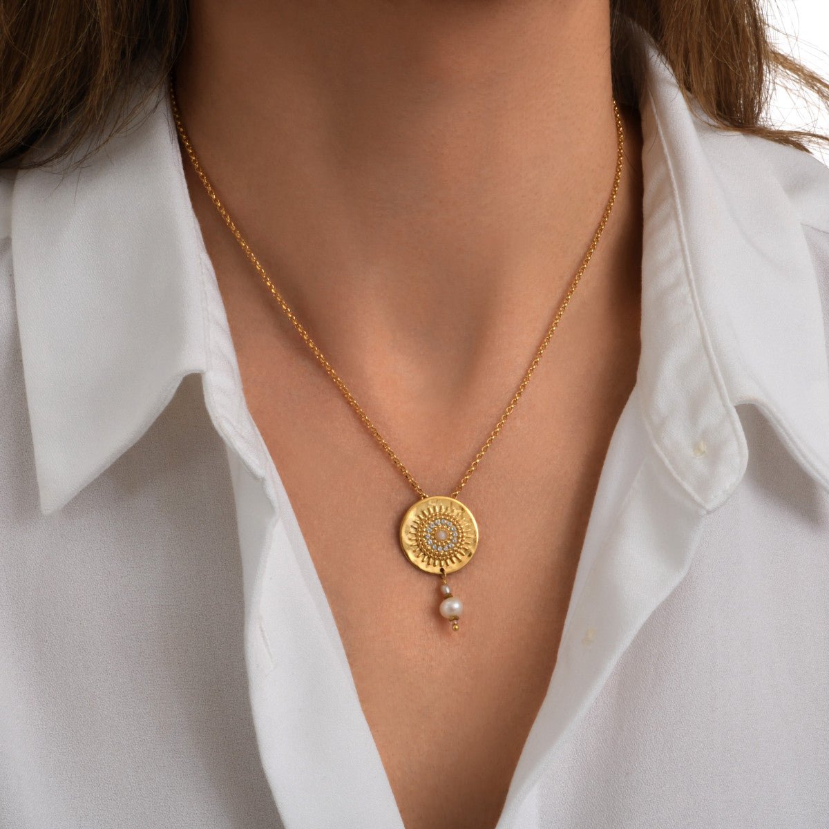 Fine adjustable pendant necklace in fine gold plating SATELLITE PARIS White