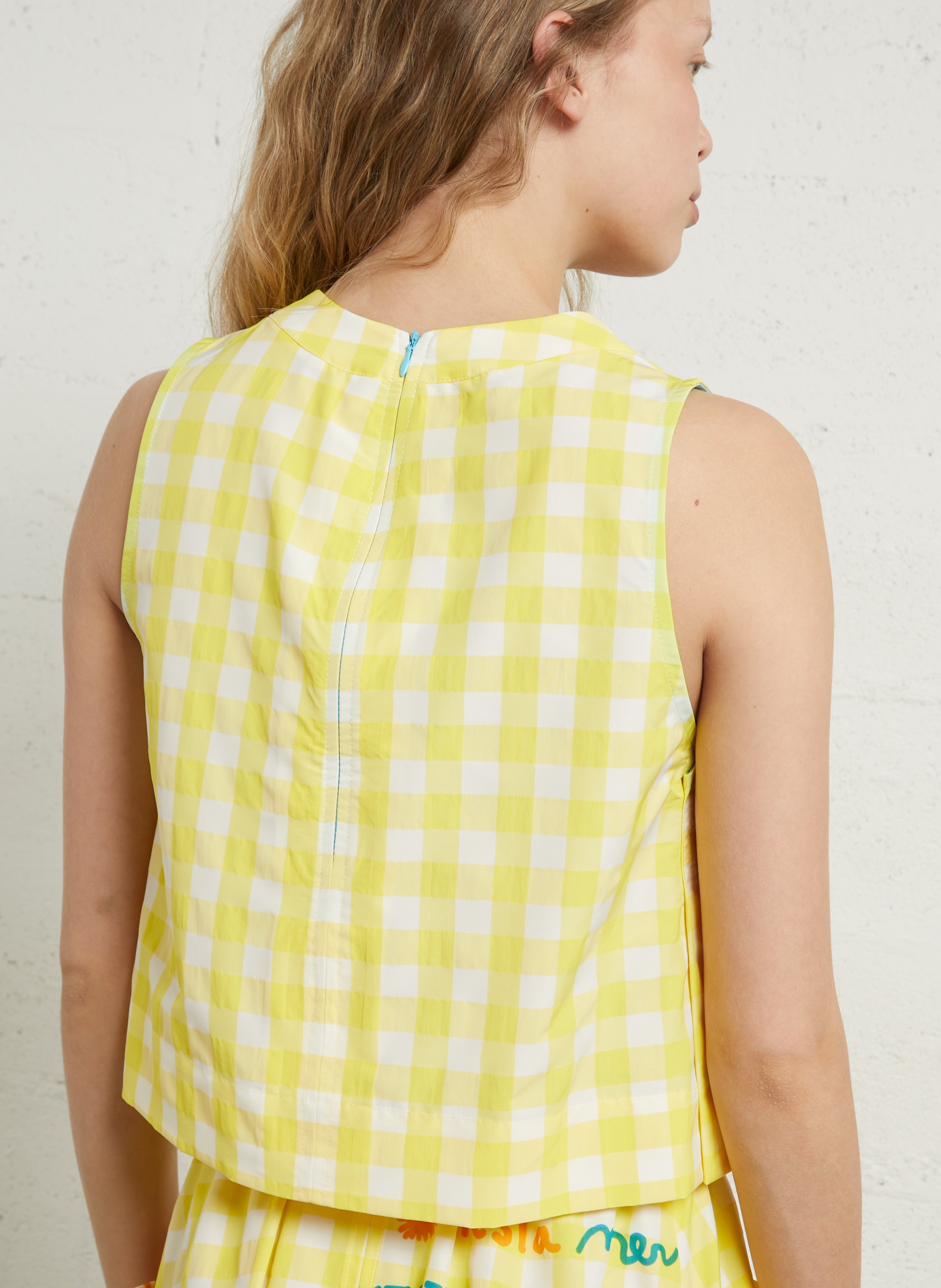 Rechte top met ronde hals en print DR BLOOM Geel