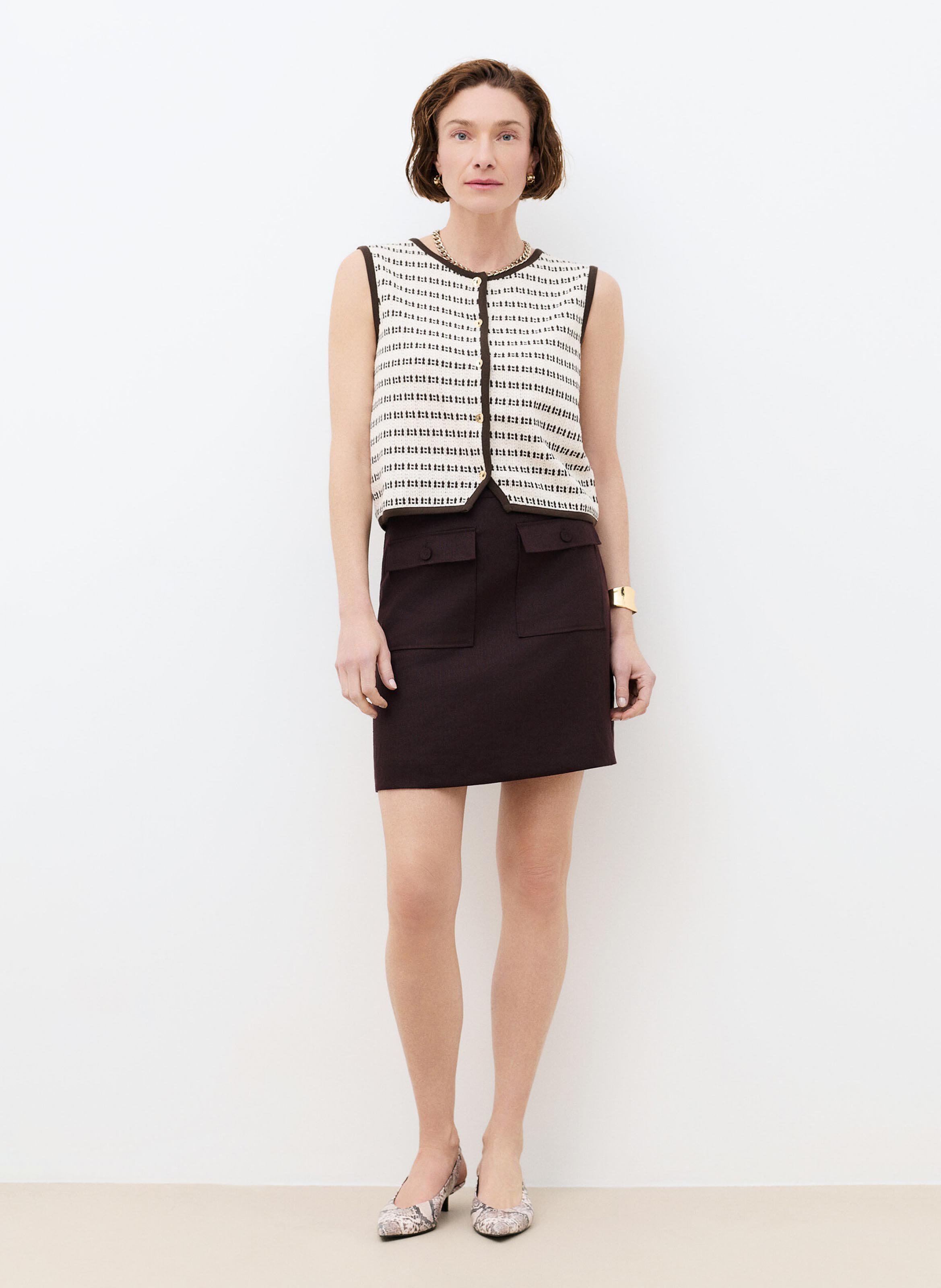 Top col rond en coton mélangé CAROLL Marron