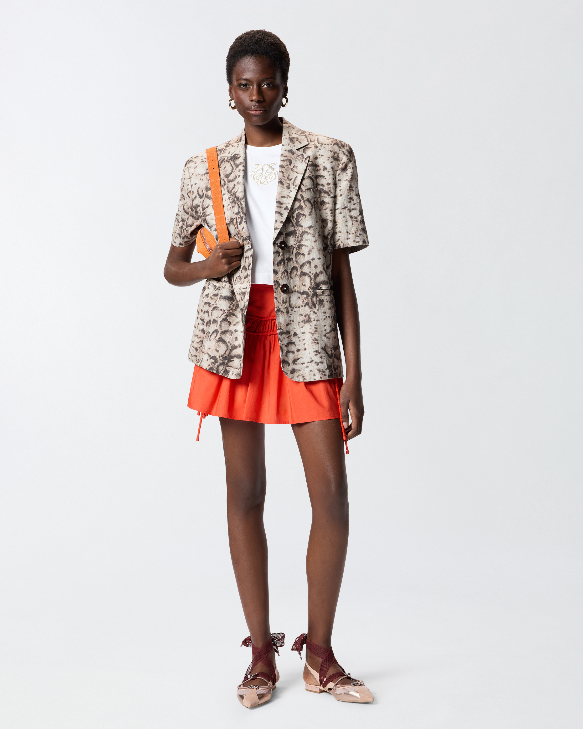 Short gathered skirt with drawstring ties PINKO Orange