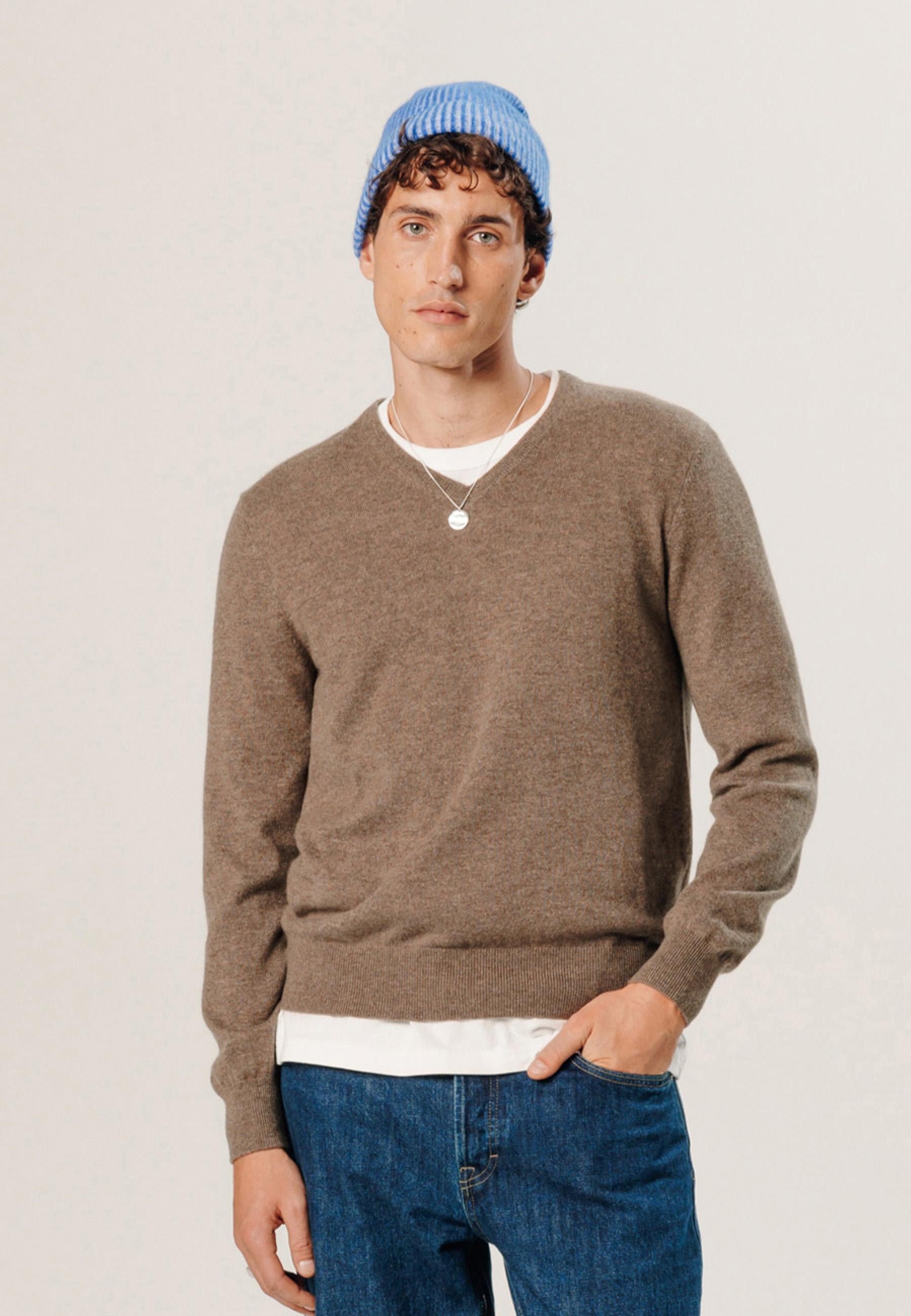Pull col v en cachemire RODIER Marron