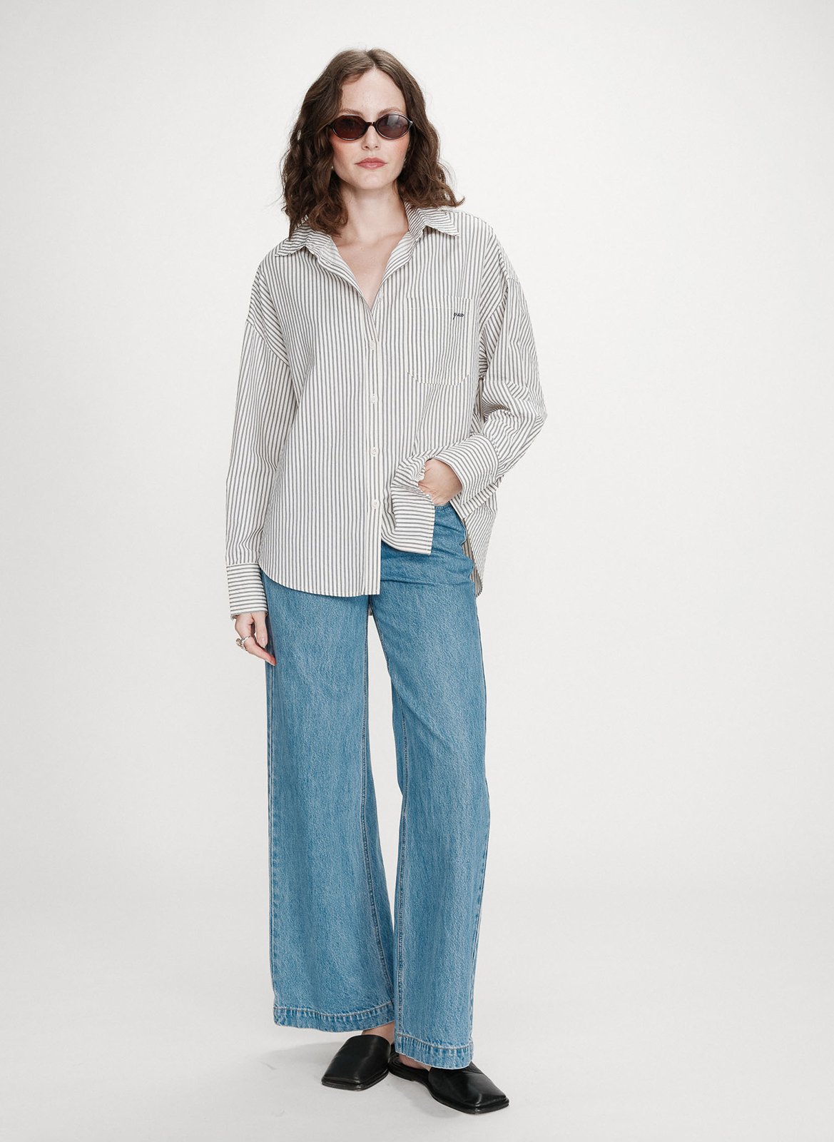 Chemise droite col classique en coton mélangé imprimé Bleu