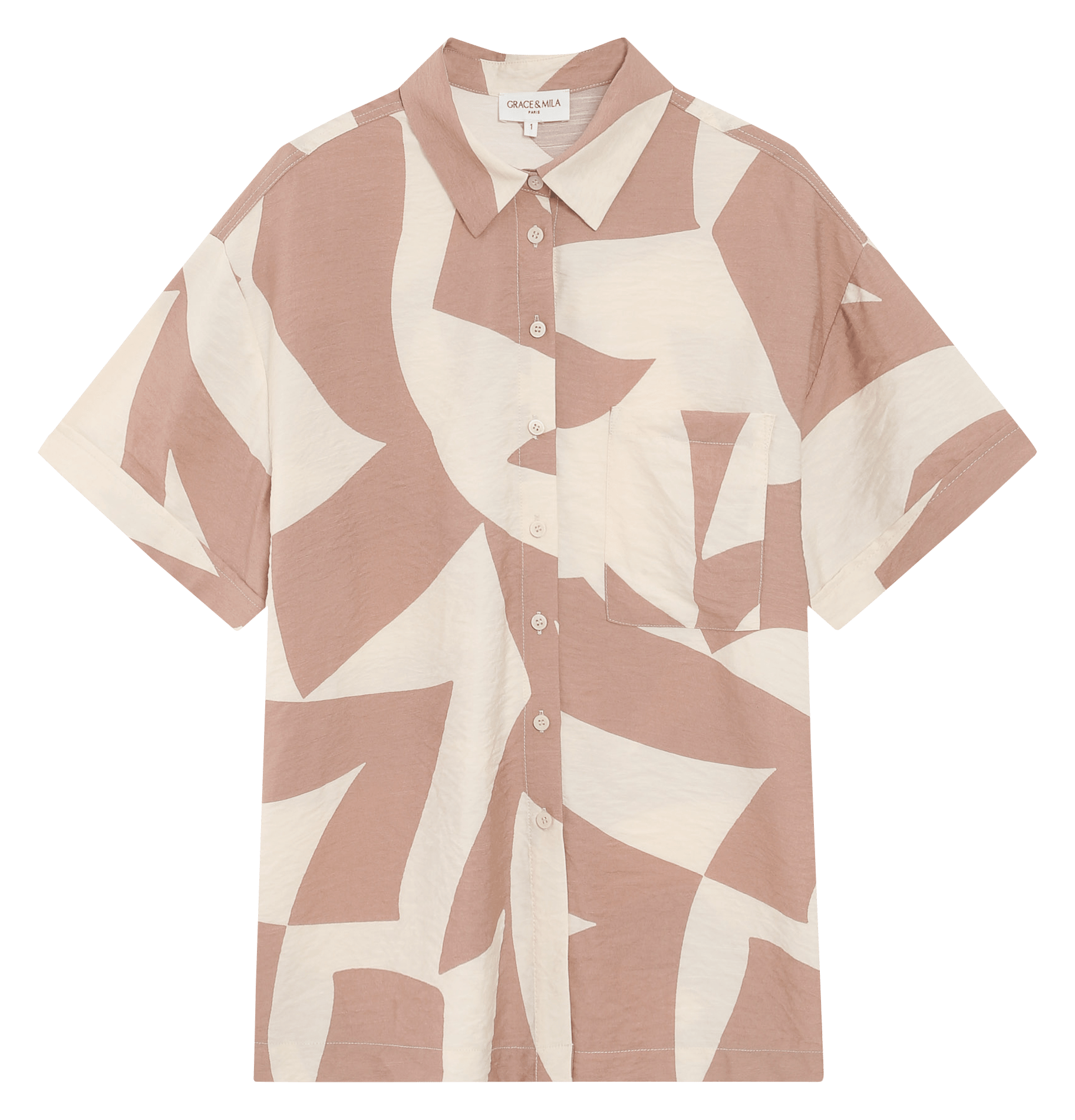 Straight printed shirt with classic collar GRACE ET MILA Brown