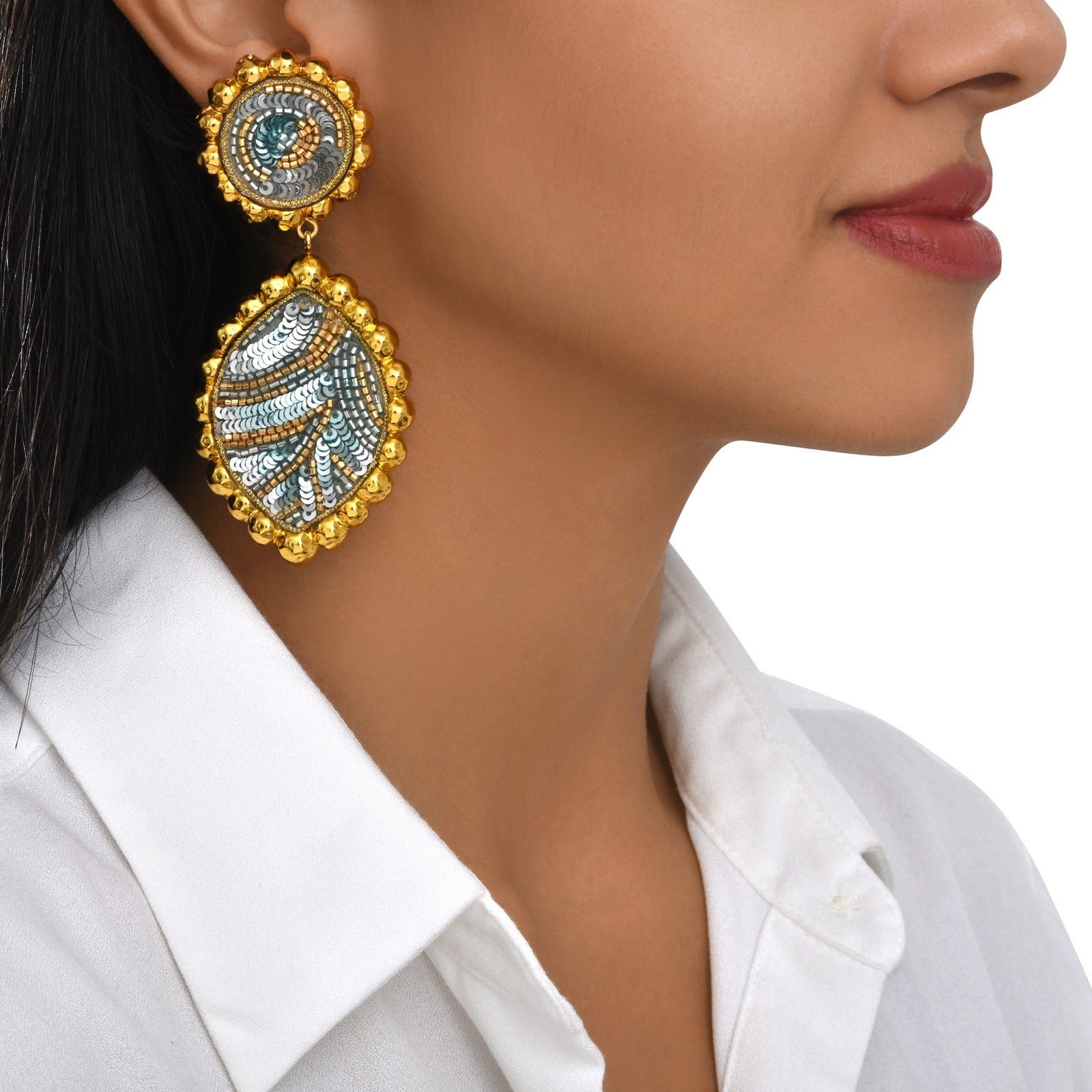 Boucles d'oreilles clip angèle rond et goutte SATELLITE PARIS Vert