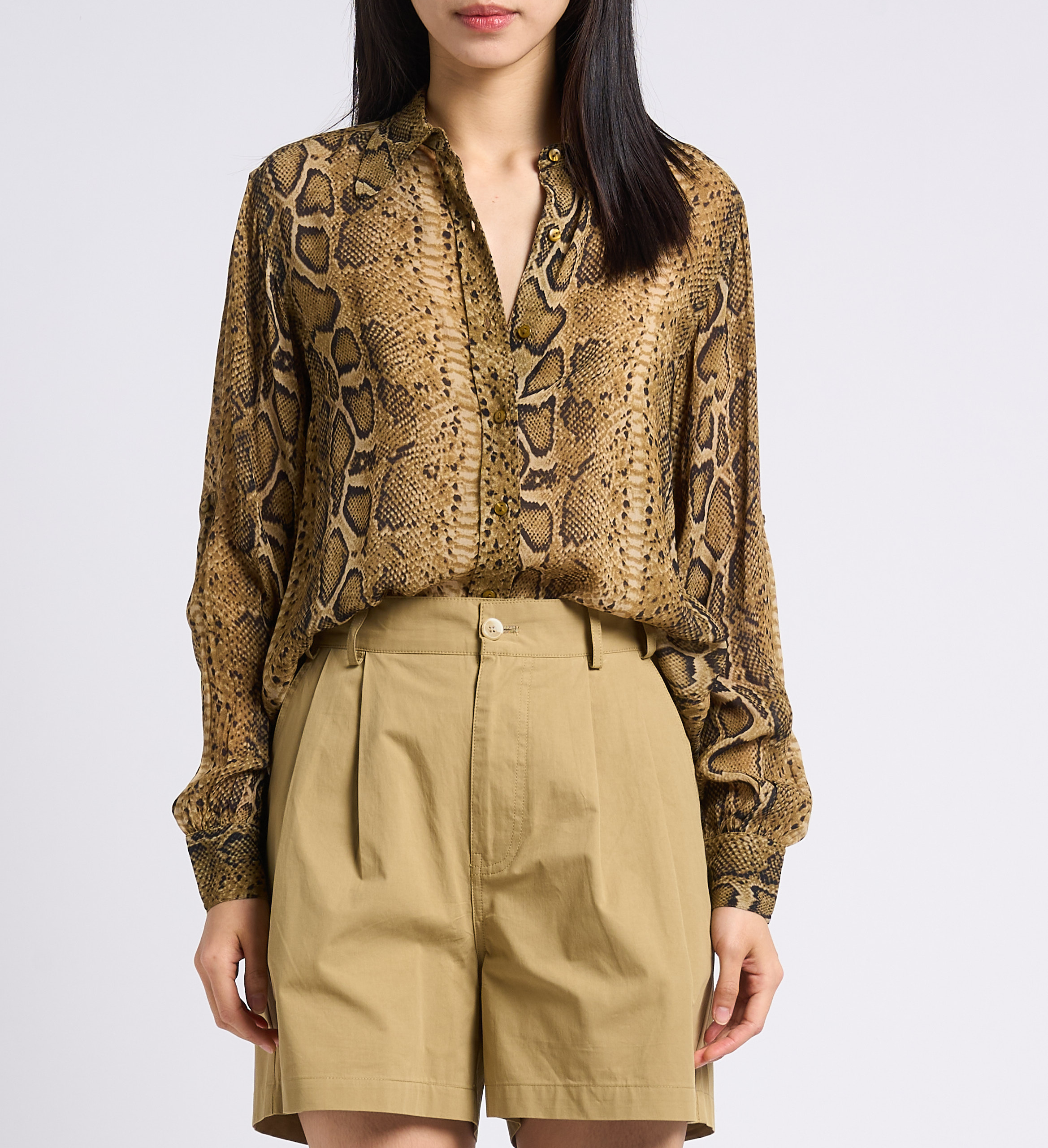 Chemise col classique imprimé python SWILDENS Beige