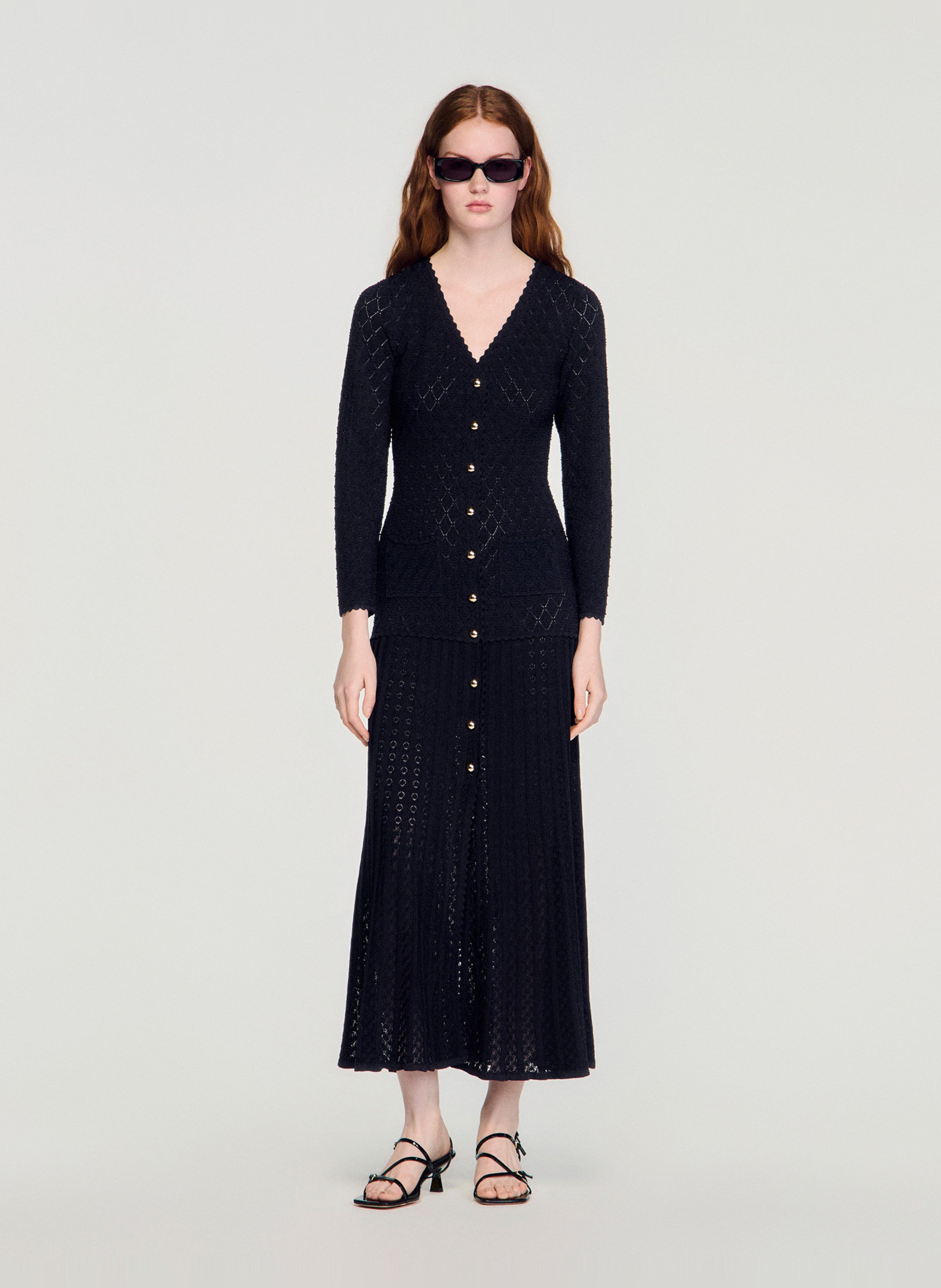 Robe longue col v  SANDRO Noir