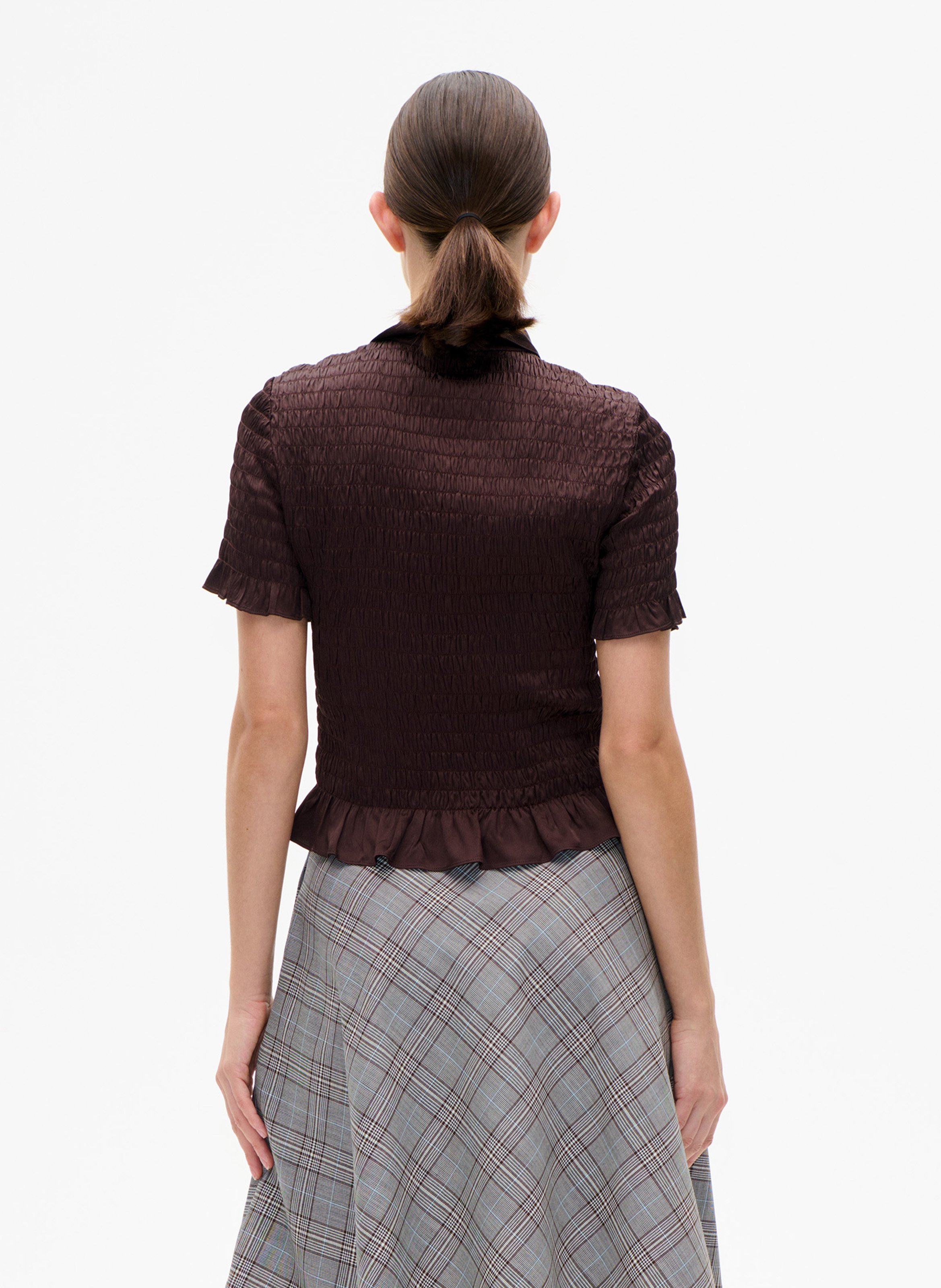 Smocked round neck top with patterns BAUM UND PFERDGARTEN Brown
