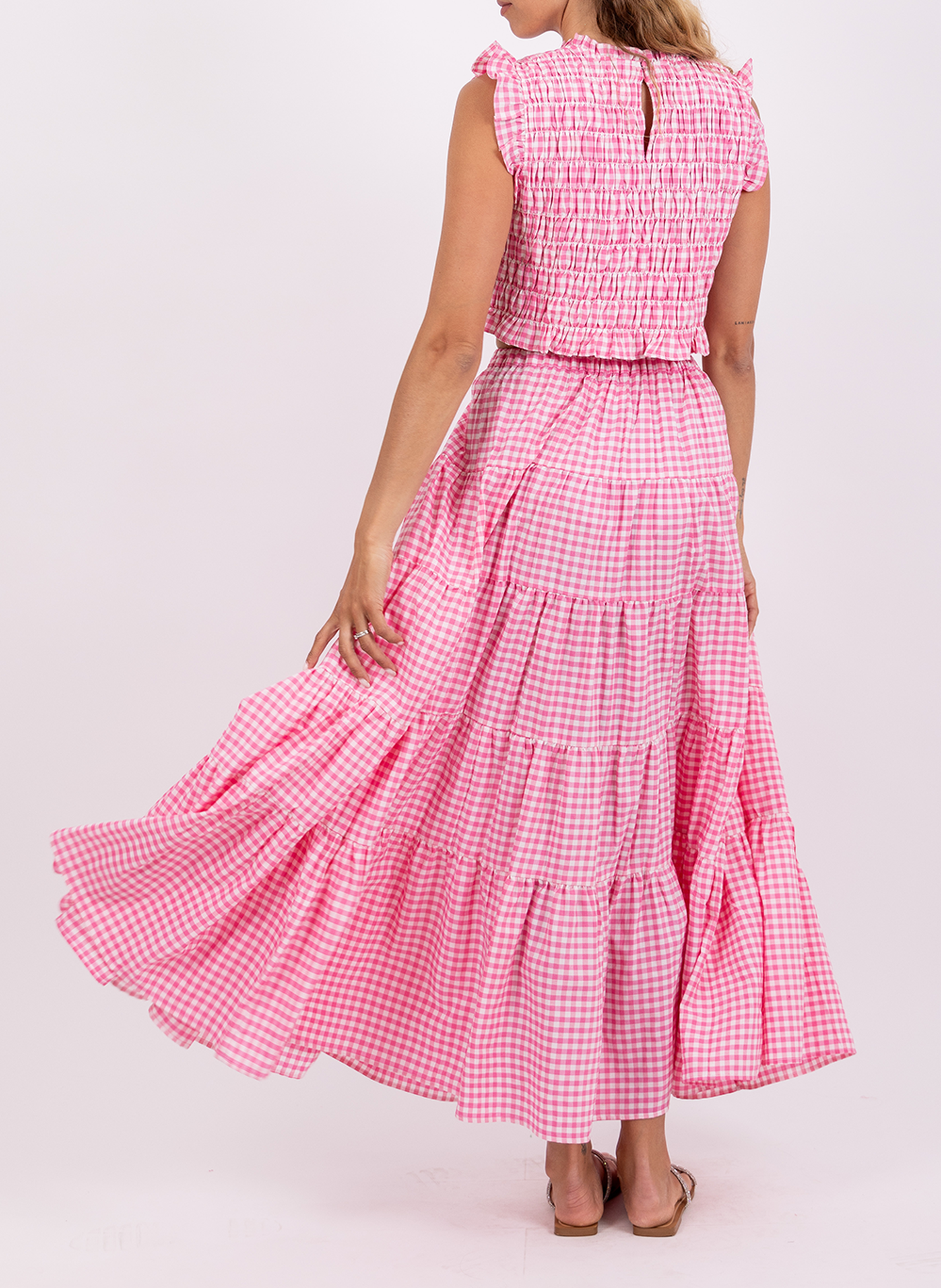 Jupe longue froncée à motifs SUNDRESS Rose