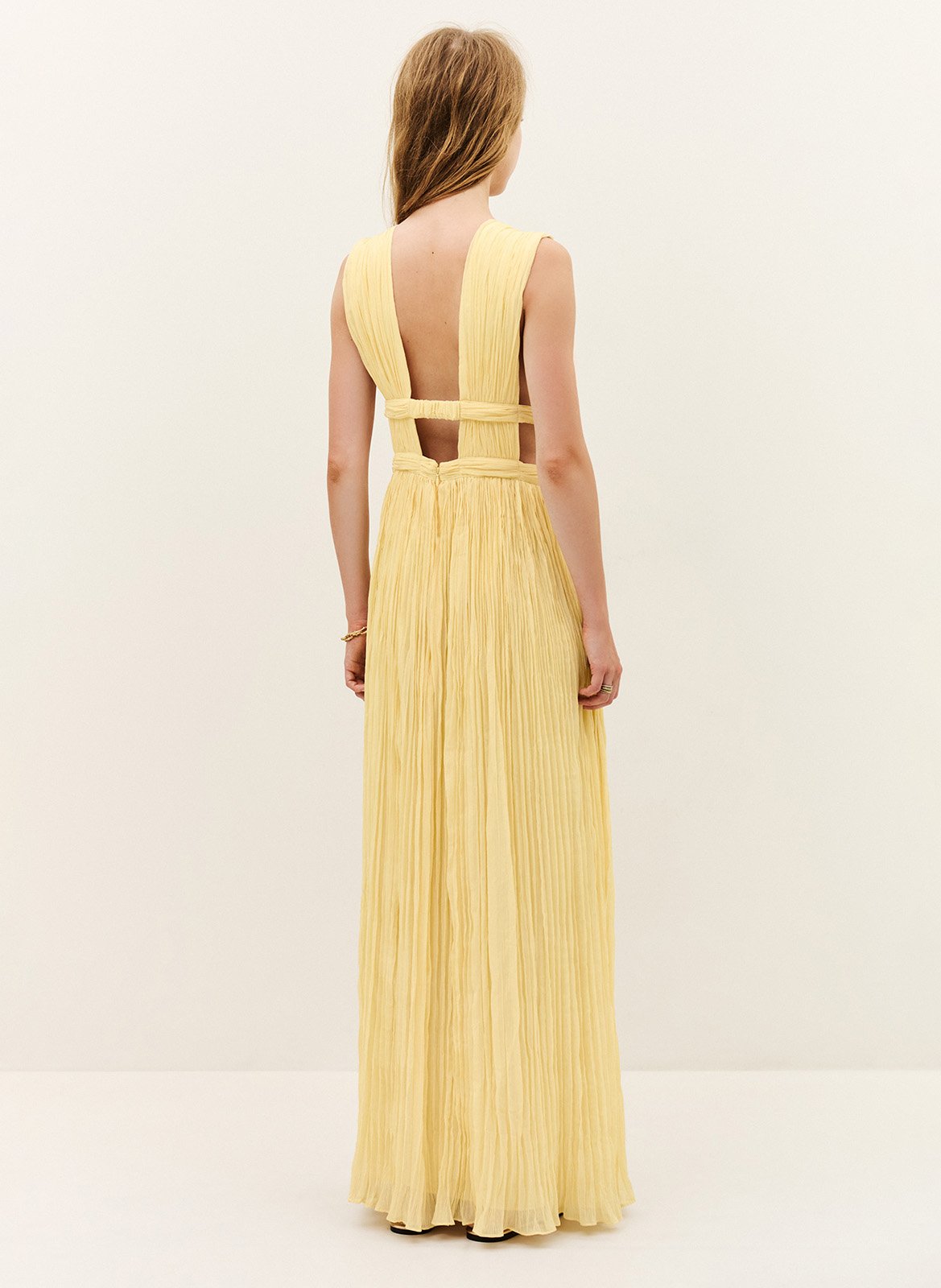 Sleeveless solid color pleated maxi dress BA&SH Beige