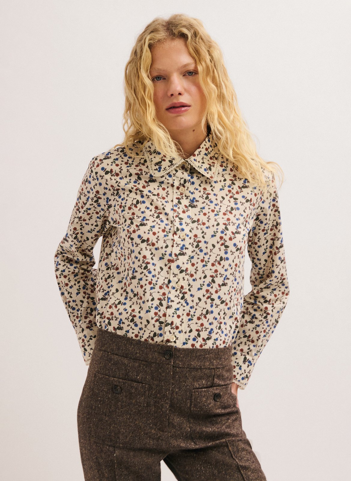 Gerade geschnittene Baumwollbluse PABLO Beige