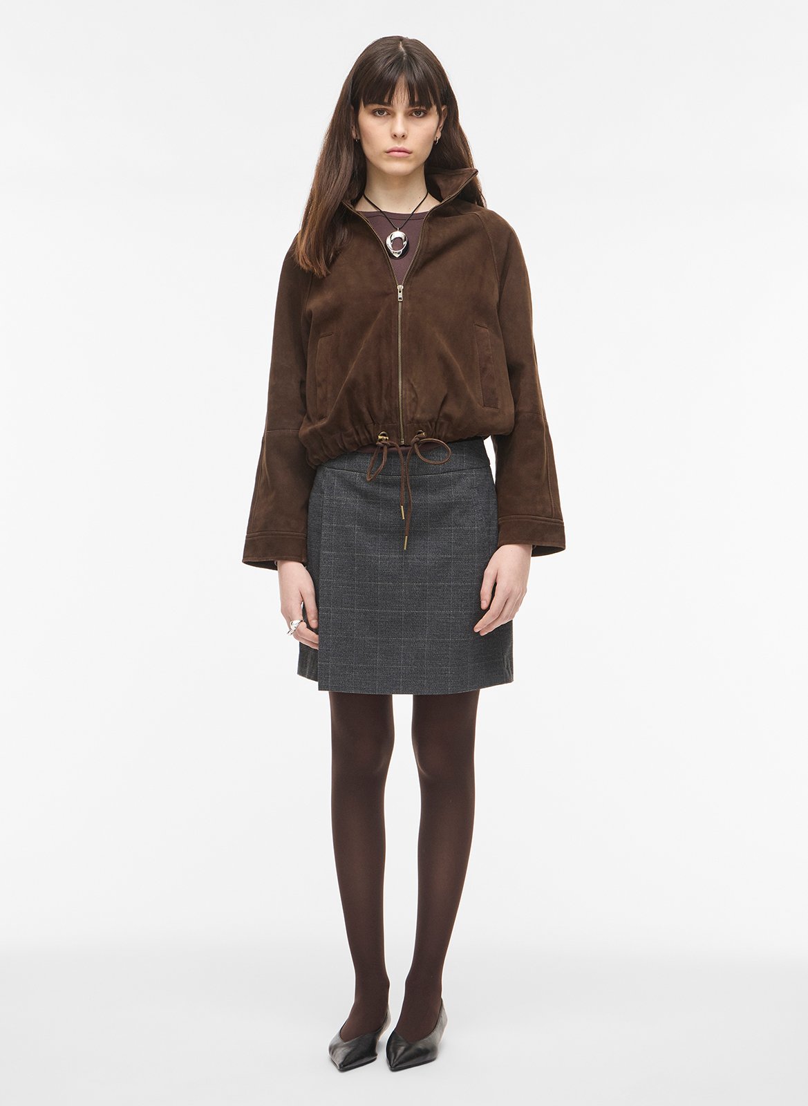 Korte, straight-fit ruitjesrok ROUGE EDIT Grijs
