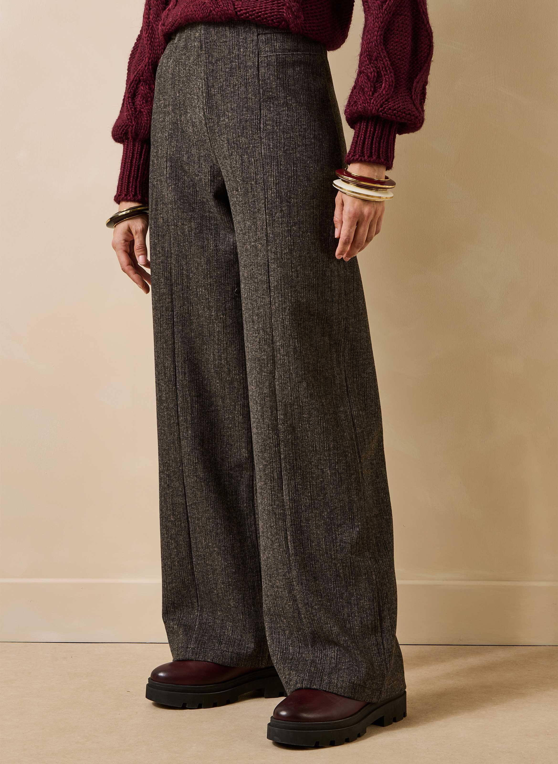 Pantalon droit large effet velours LA FEE MARABOUTEE Marron