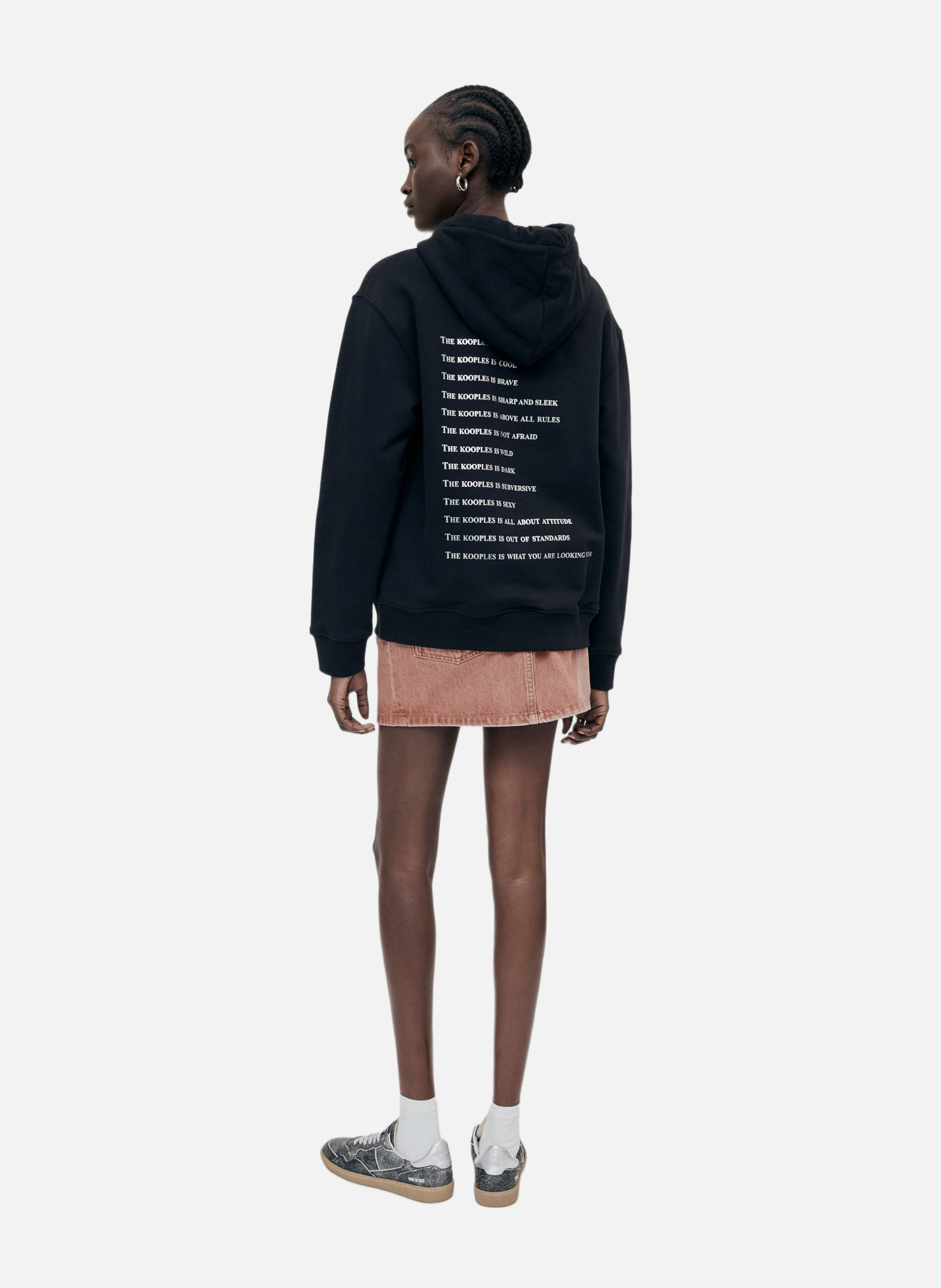 Hooded cotton sweatshirt with rhinestones. THE KOOPLES Black