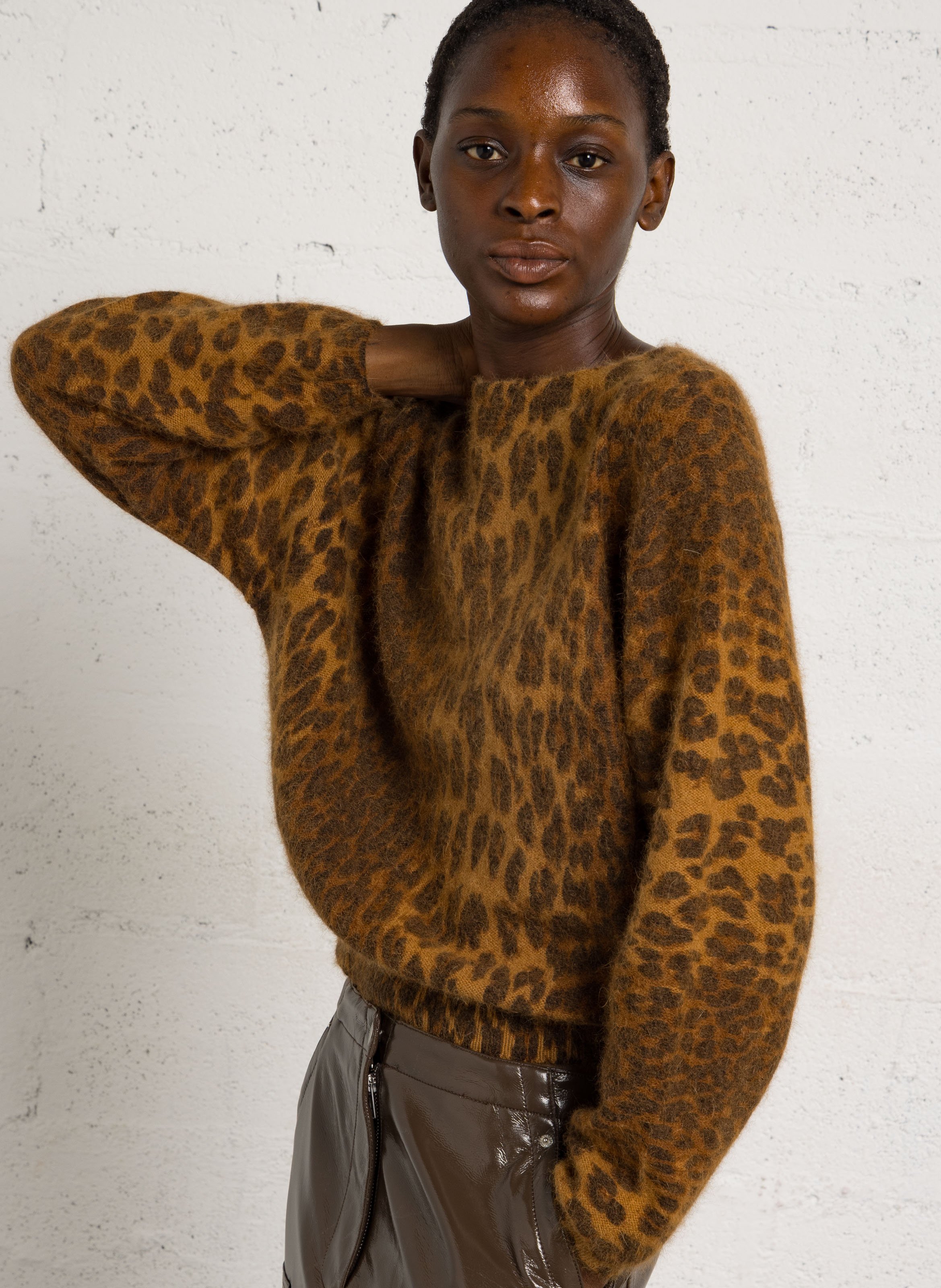Pull droit col rond en maille imprimée BELLEROSE Gris