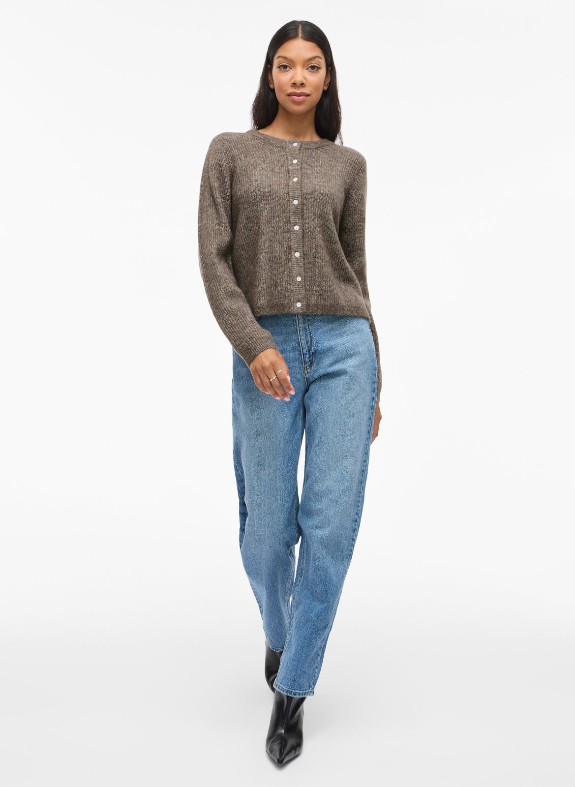 Straight knitted cardigan VILA Brown