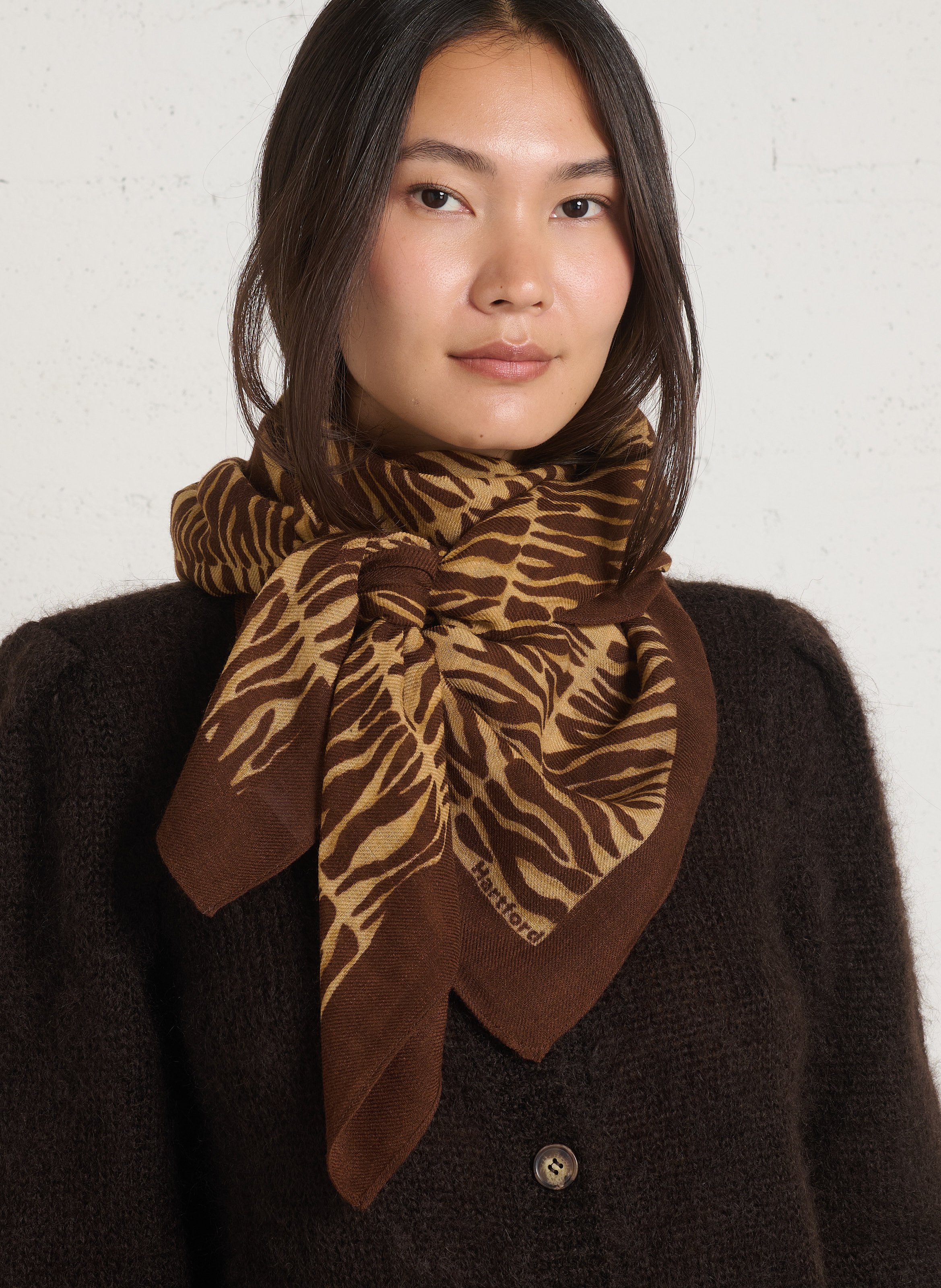 Zebra print wool scarf HARTFORD Brown