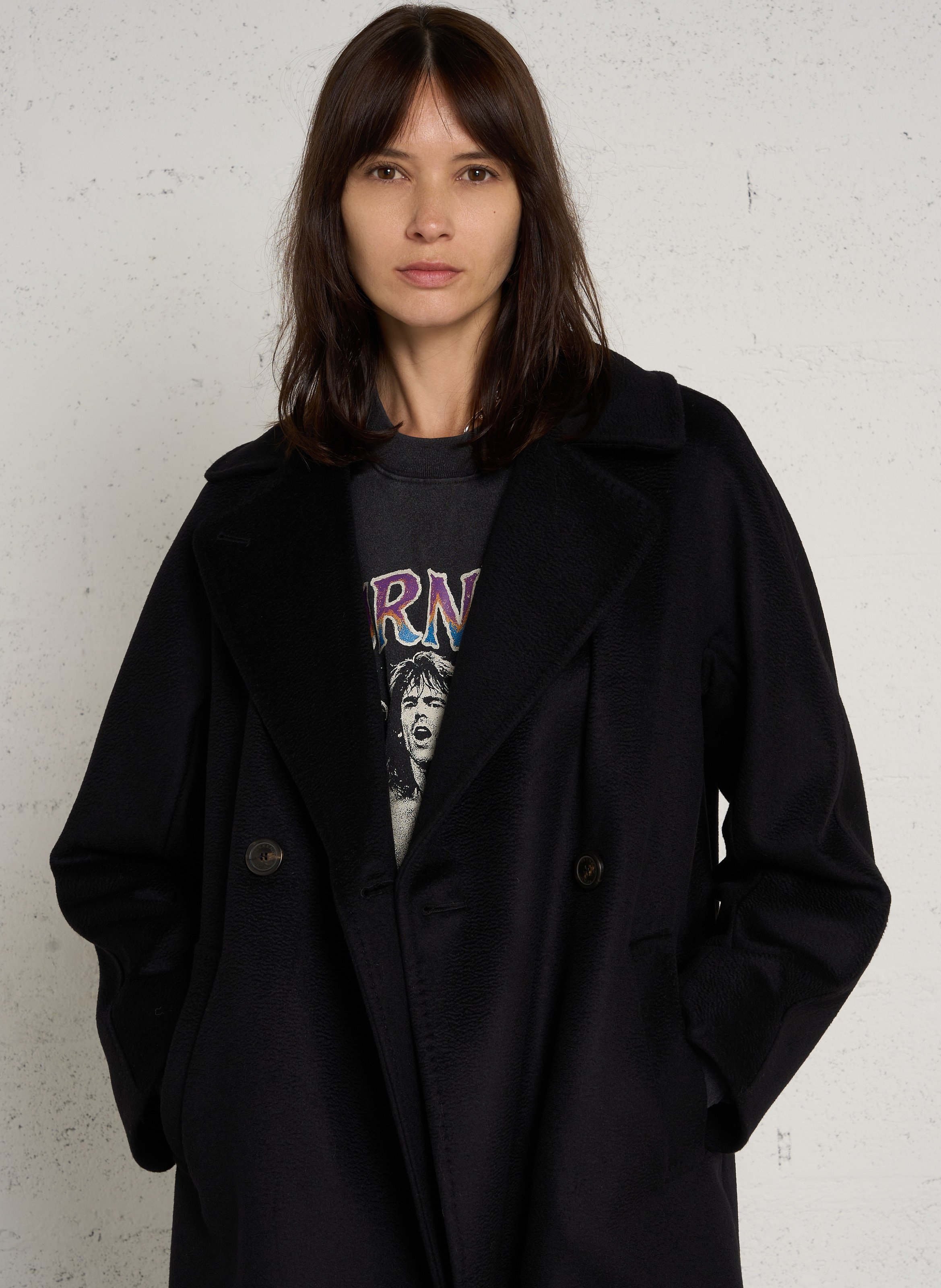 Langer Wollmantel mit Gürtel MAX MARA WEEK END Schwarz