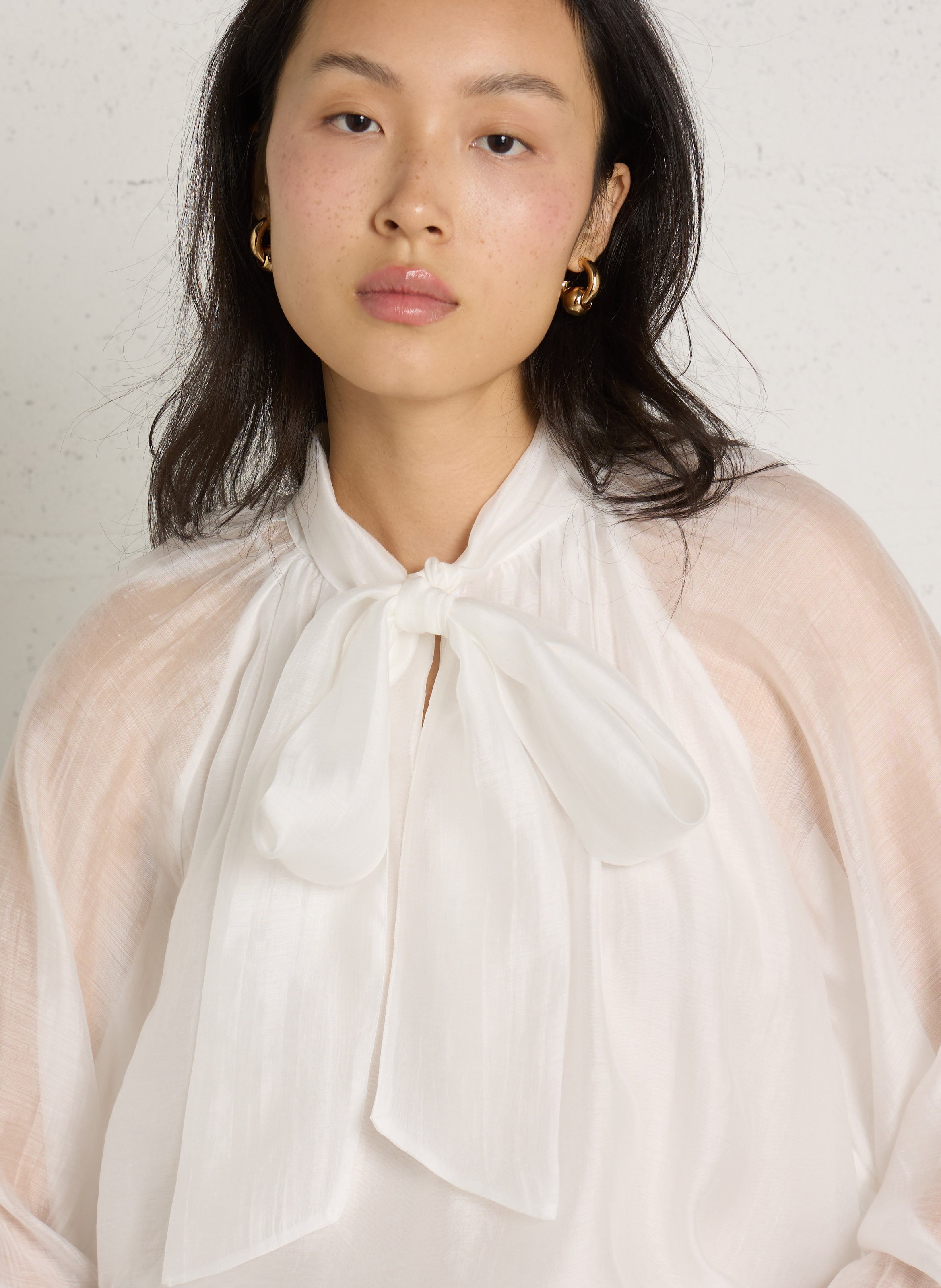 Loose-fit lavallière collar top IKKS White