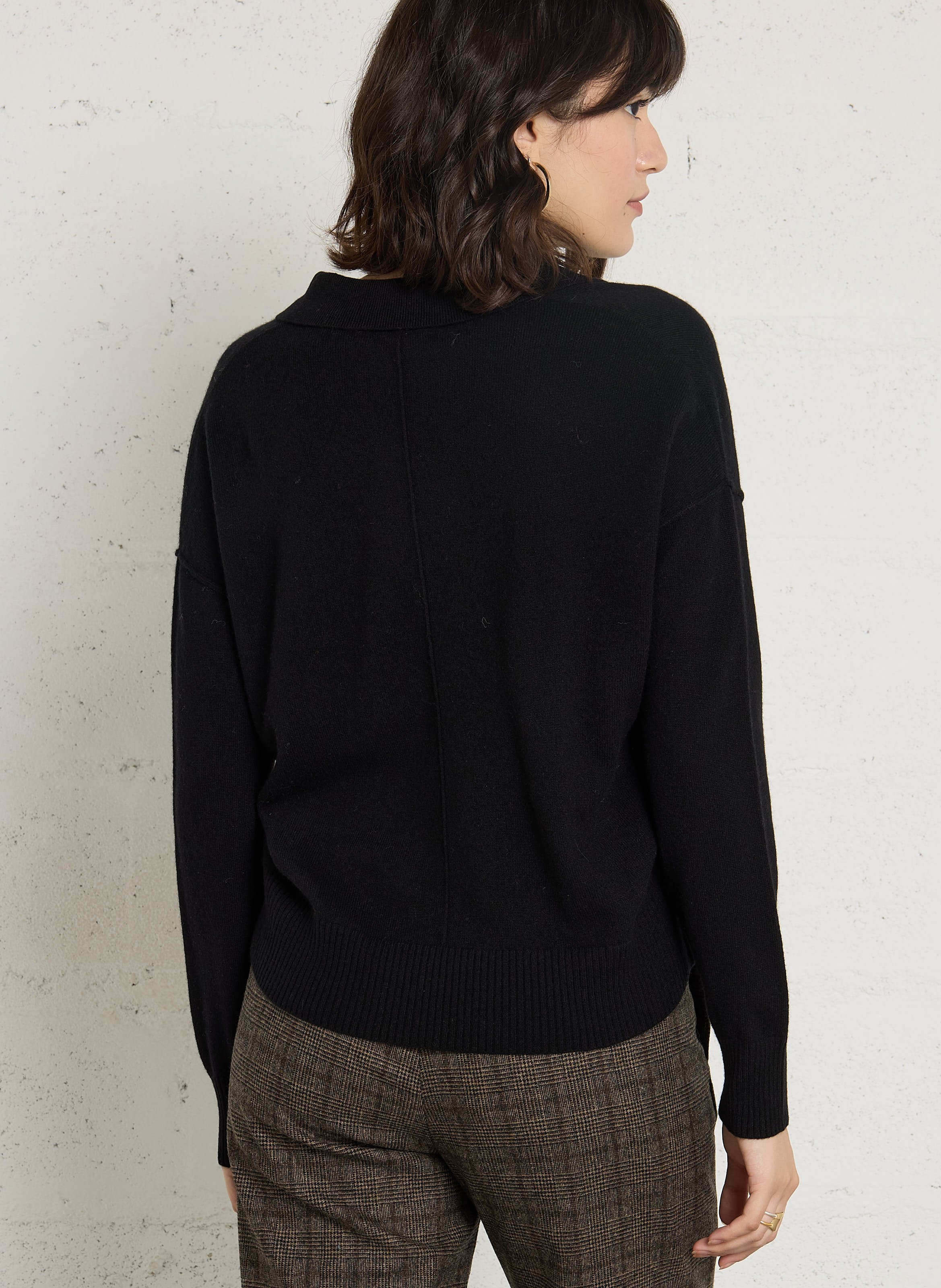 Pull col rond droit en laine et cachemire HARTFORD Noir