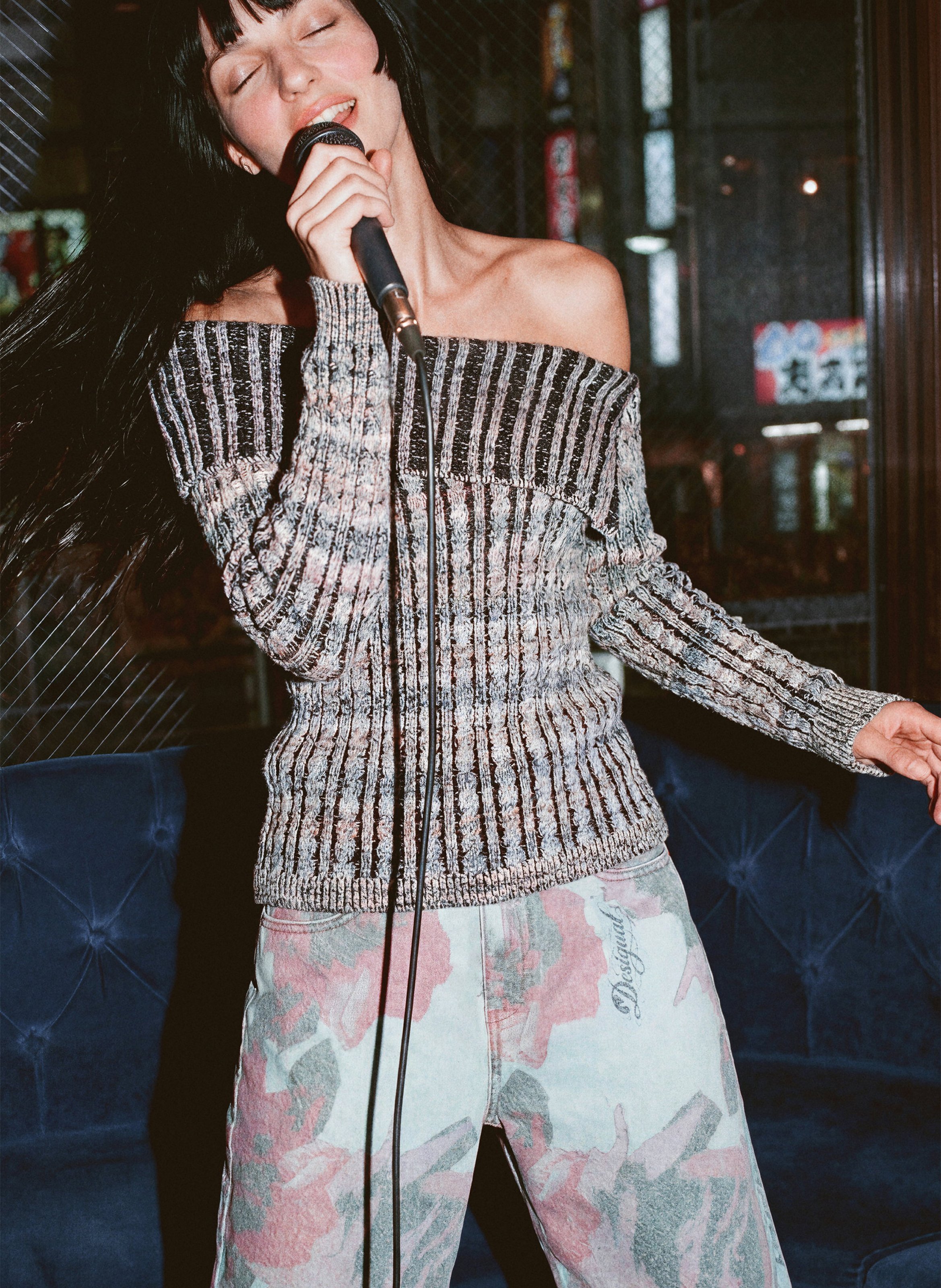 Pull épaules dénudées en maille DESIGUAL Gris