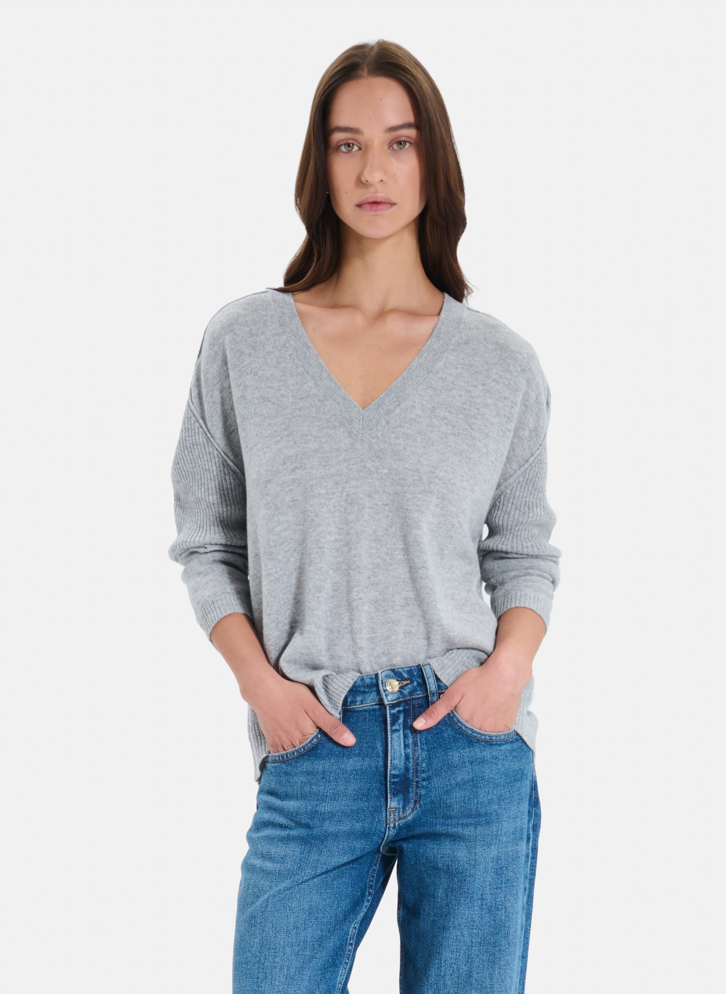 Pull col V en cachemire ZAPA Gris