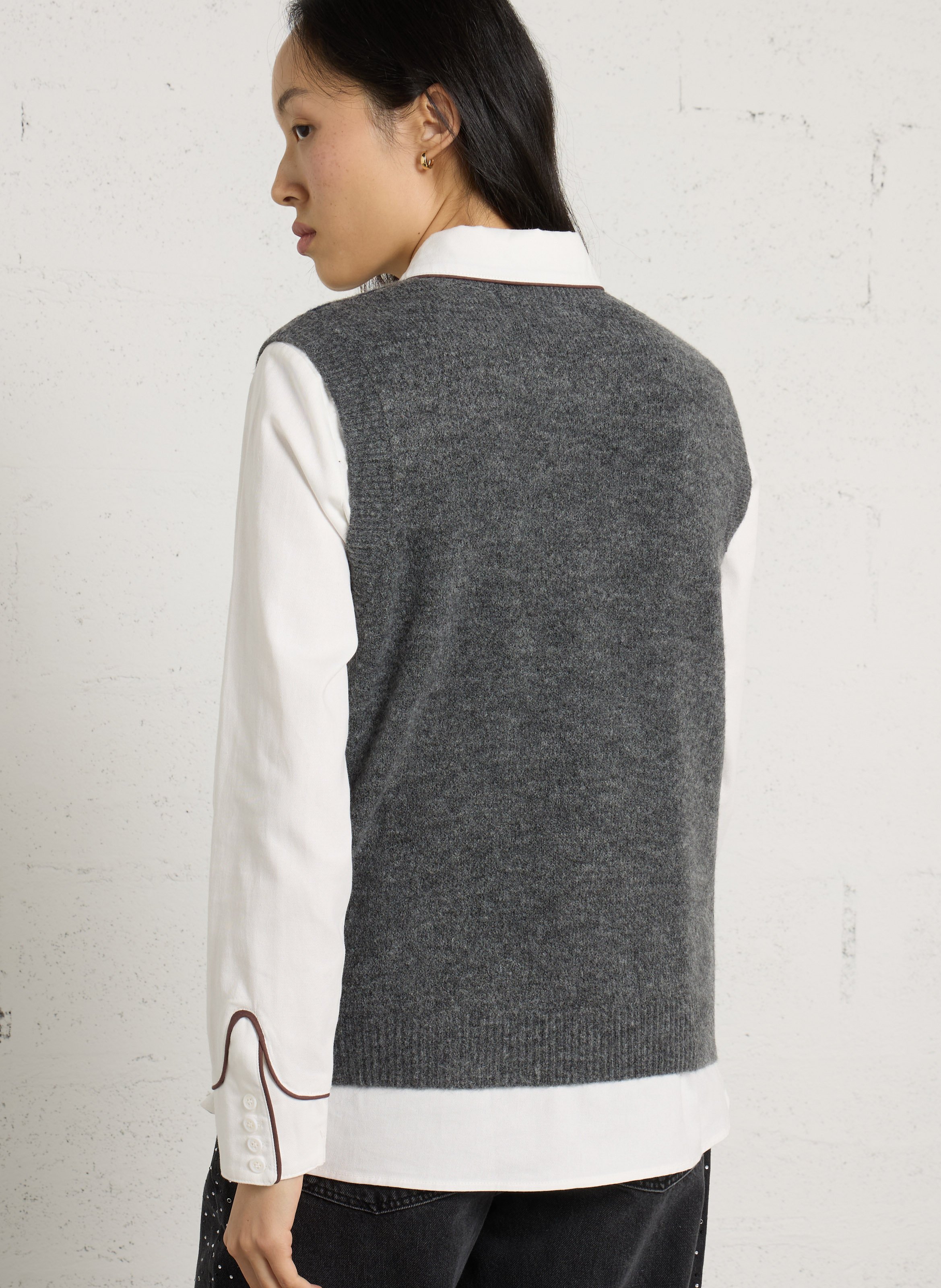 Pull droit col rond sans manches imprimé fleuri NICE THINGS Gris