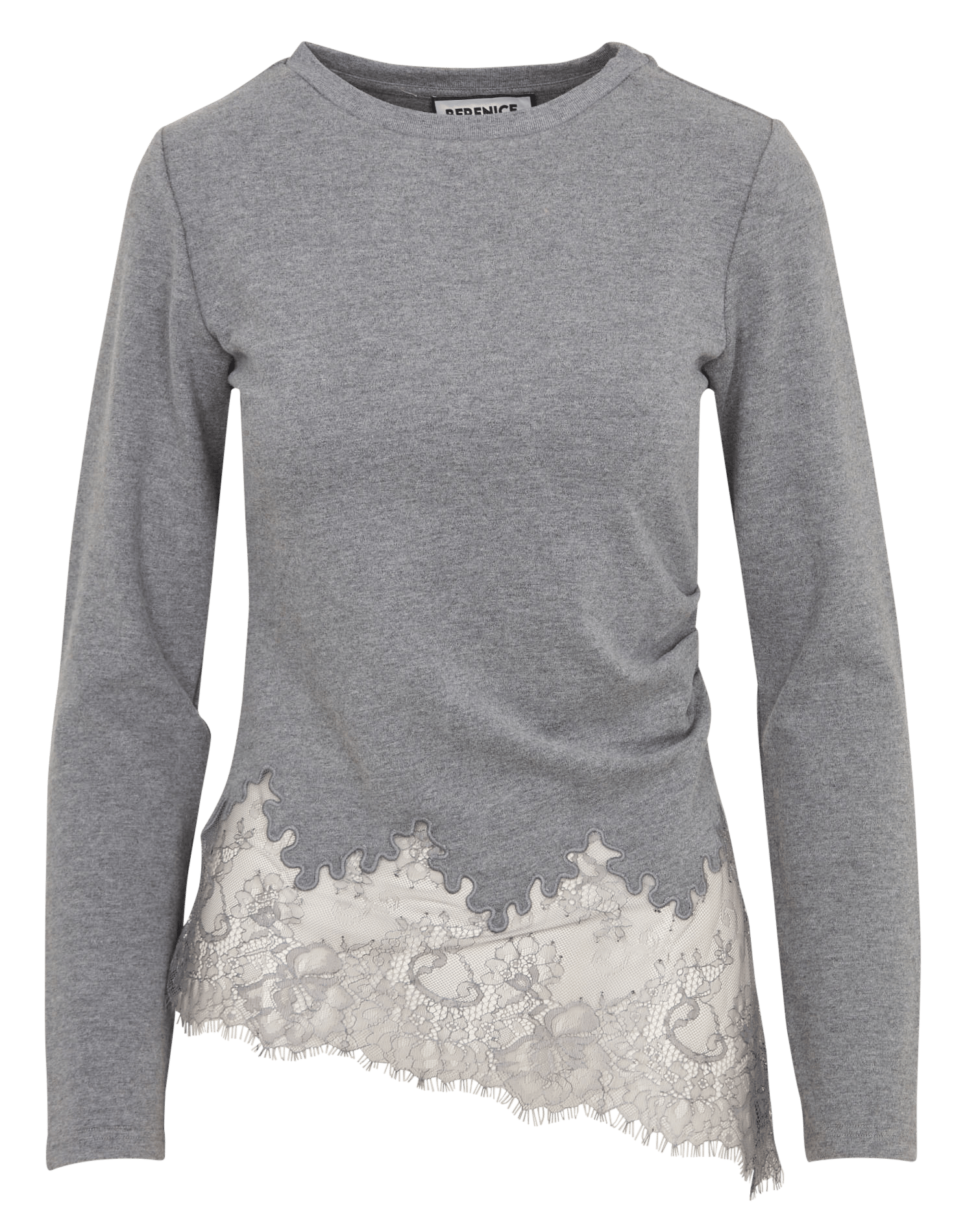 Top asymétrique à détail dentelle en coton BERENICE Gris